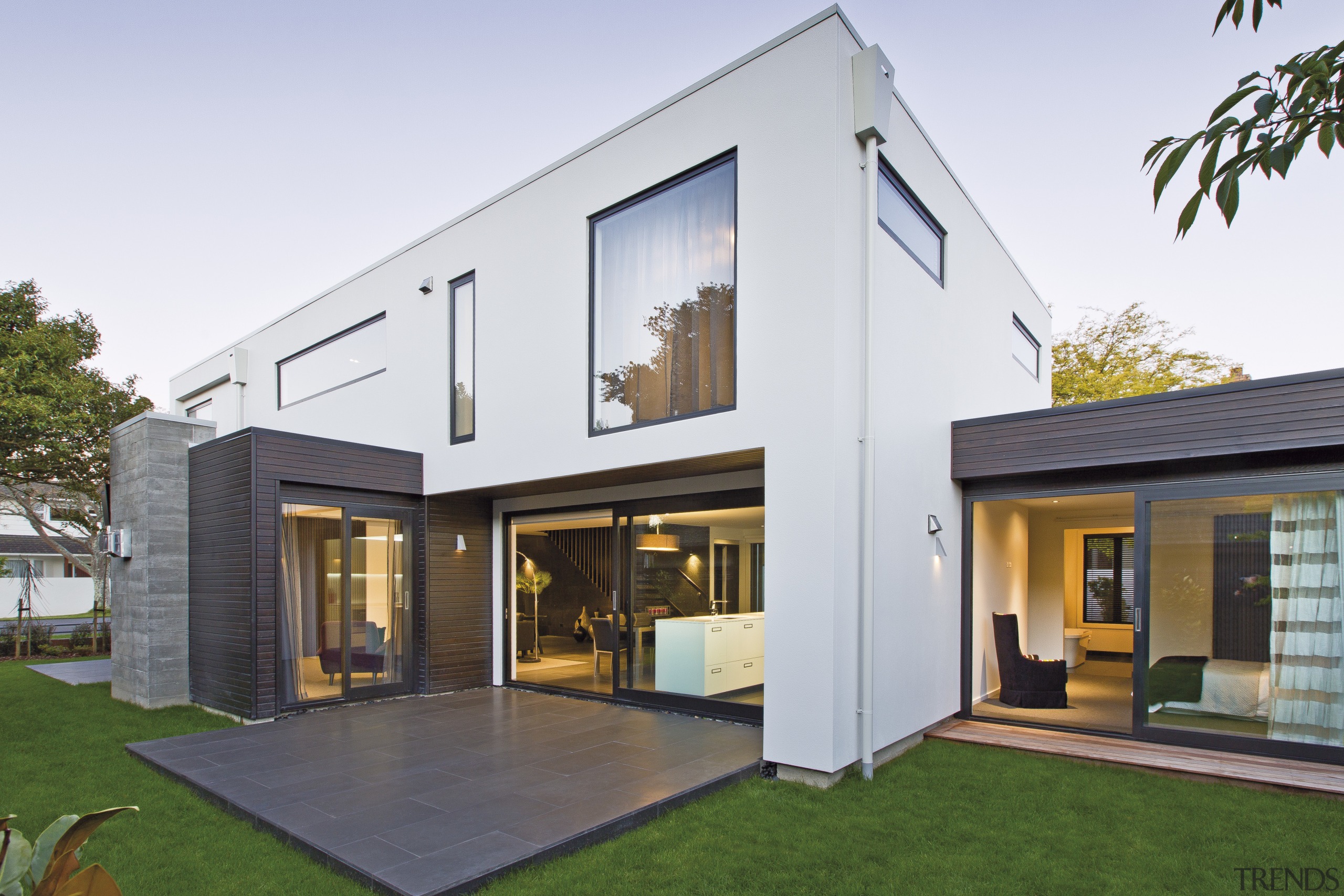 Seen here is a GJ Gardner Home in architecture, elevation, estate, facade, home, house, property, real estate, siding, window, white