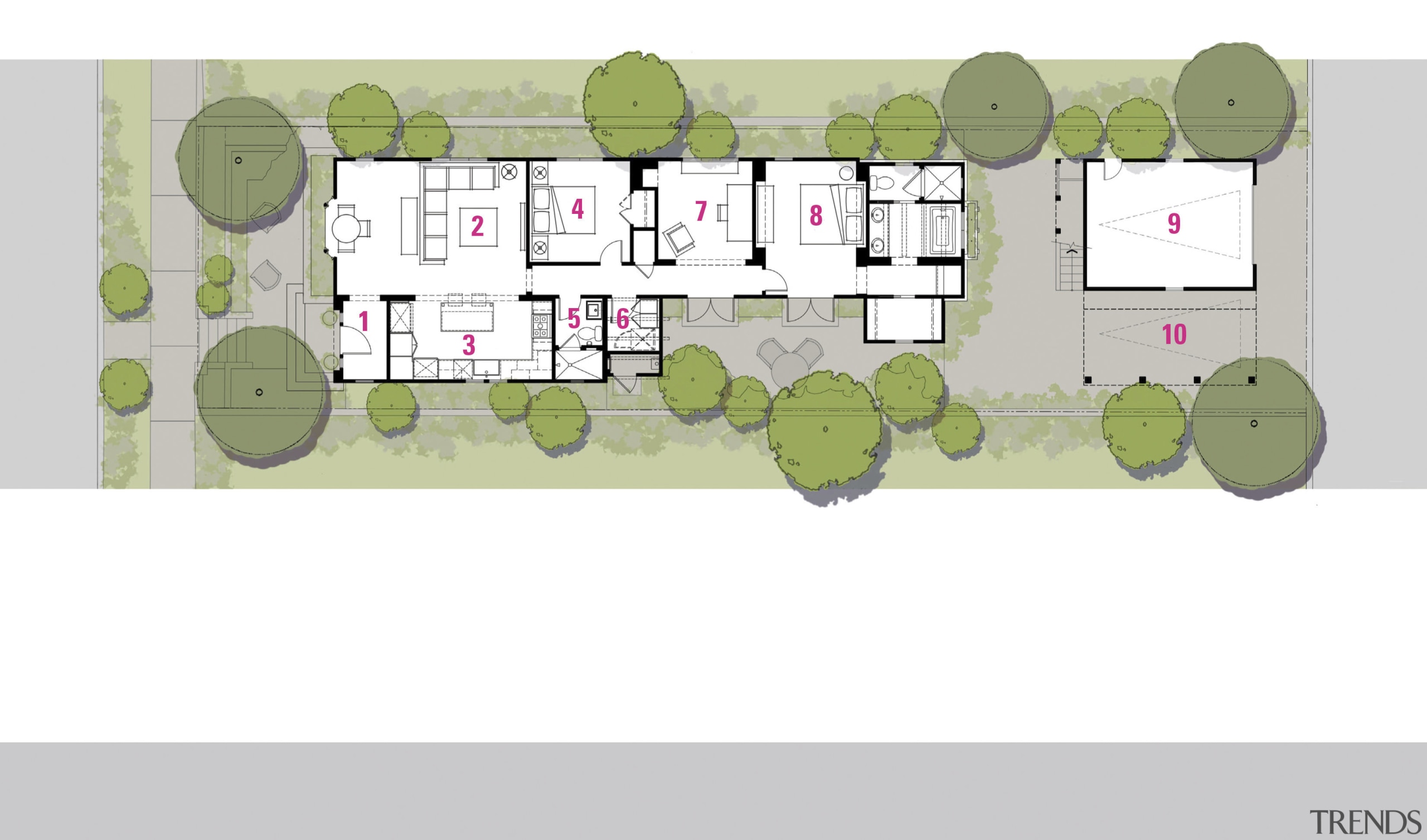 Plan of remodeled beachside house by architect Robert design, diagram, floor plan, font, green, plan, product, product design, text, white