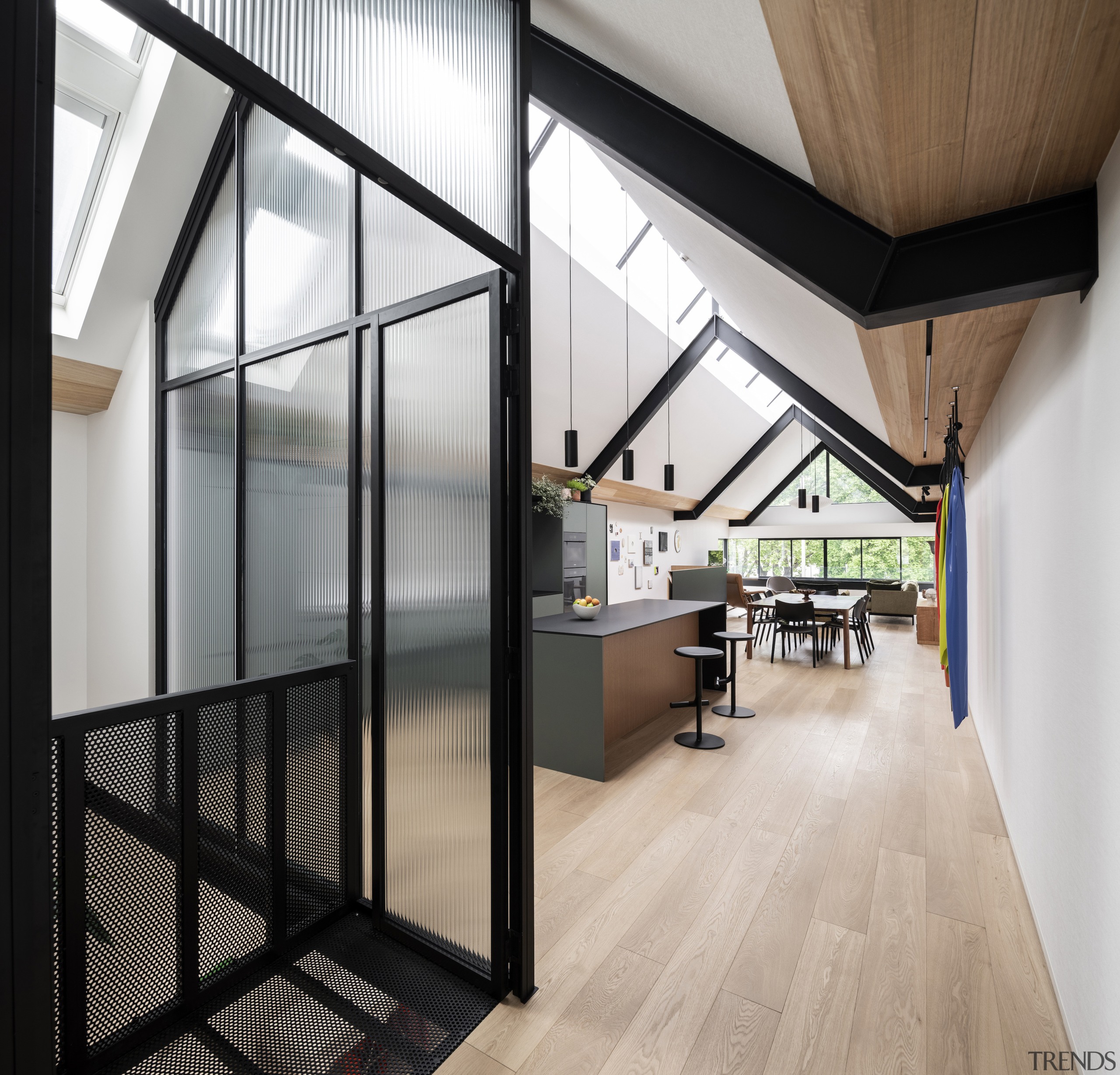 The open-plan living floor with a light shaft 