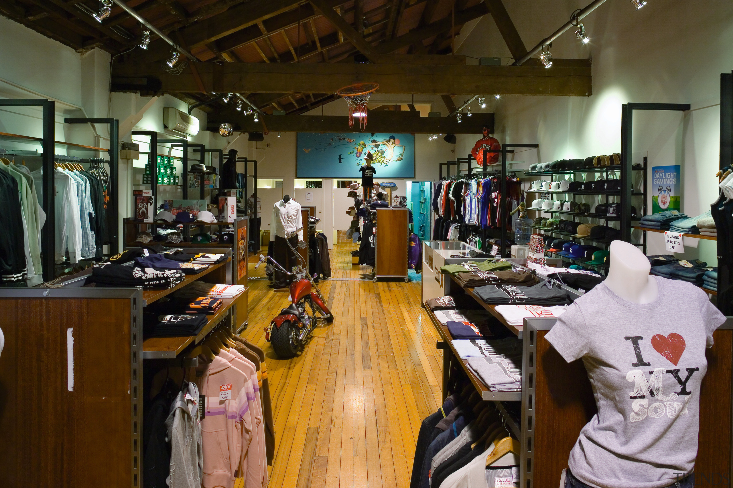 Interior view of retail clothing shop. - Interior boutique, retail, brown