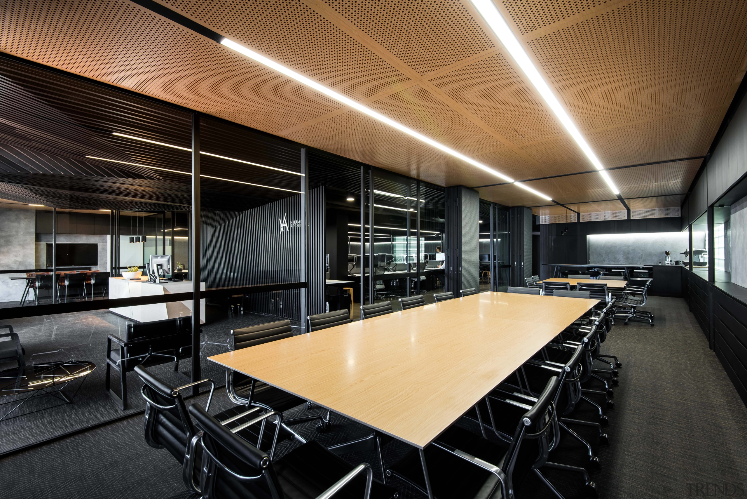 For this architects office fit-out, the main meeting architecture, ceiling, interior design, black