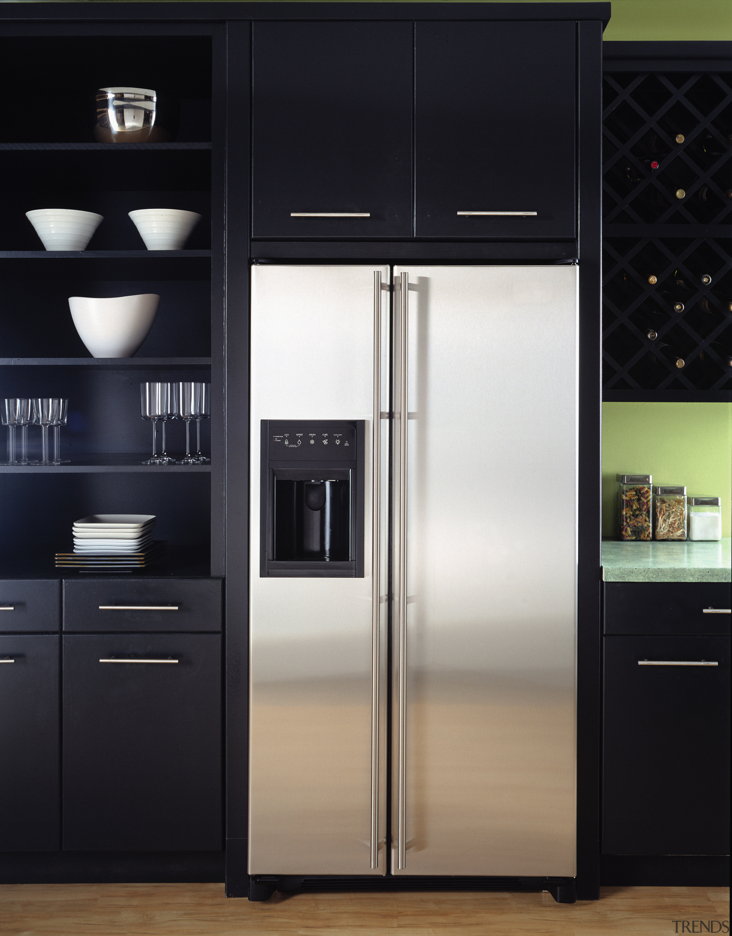 An example of attractive and practical fridges and cabinetry, countertop, home appliance, kitchen, kitchen appliance, major appliance, product, product design, refrigerator, black