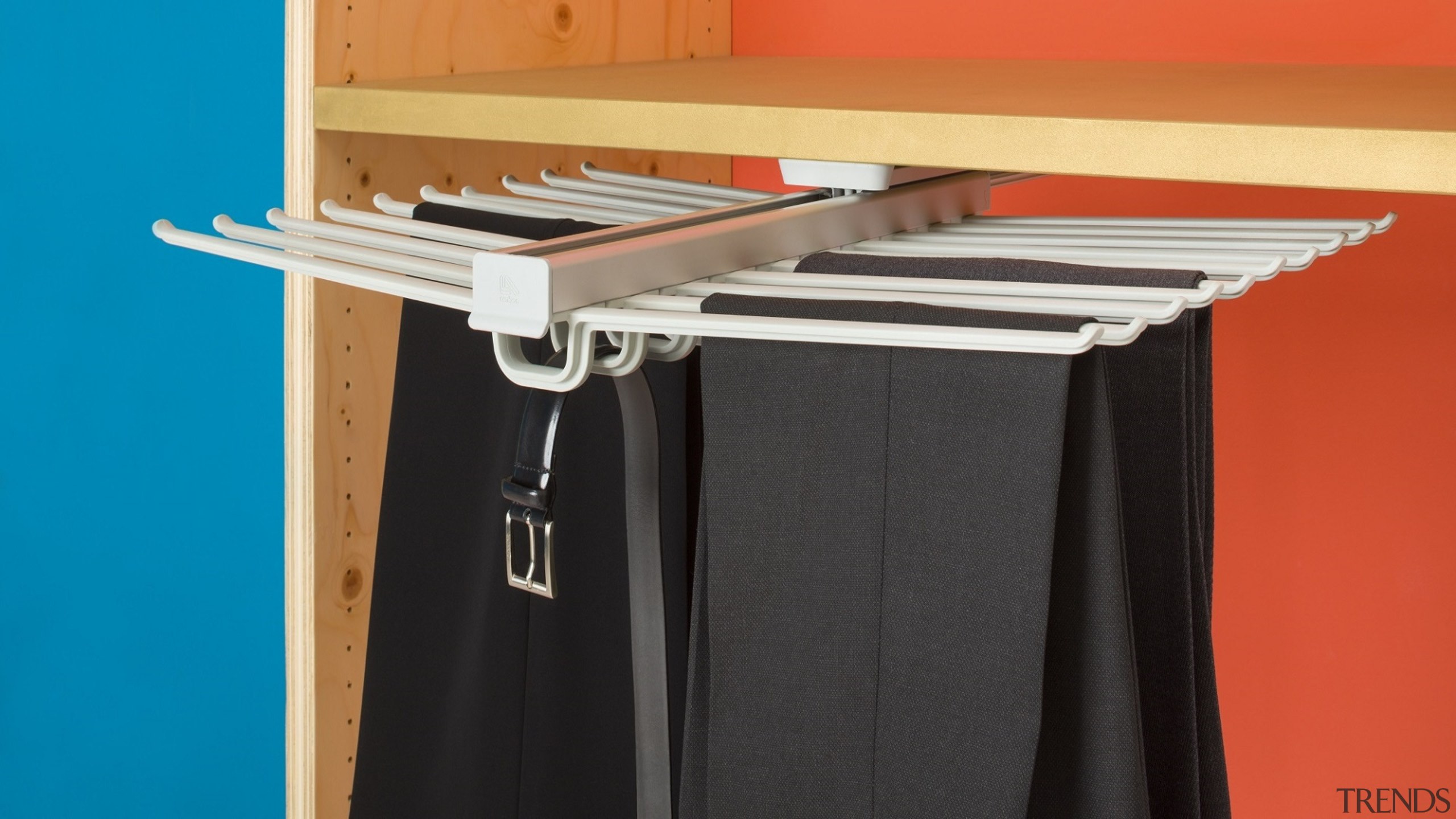 Convenient trouser hanger system combined with pull out. furniture, black