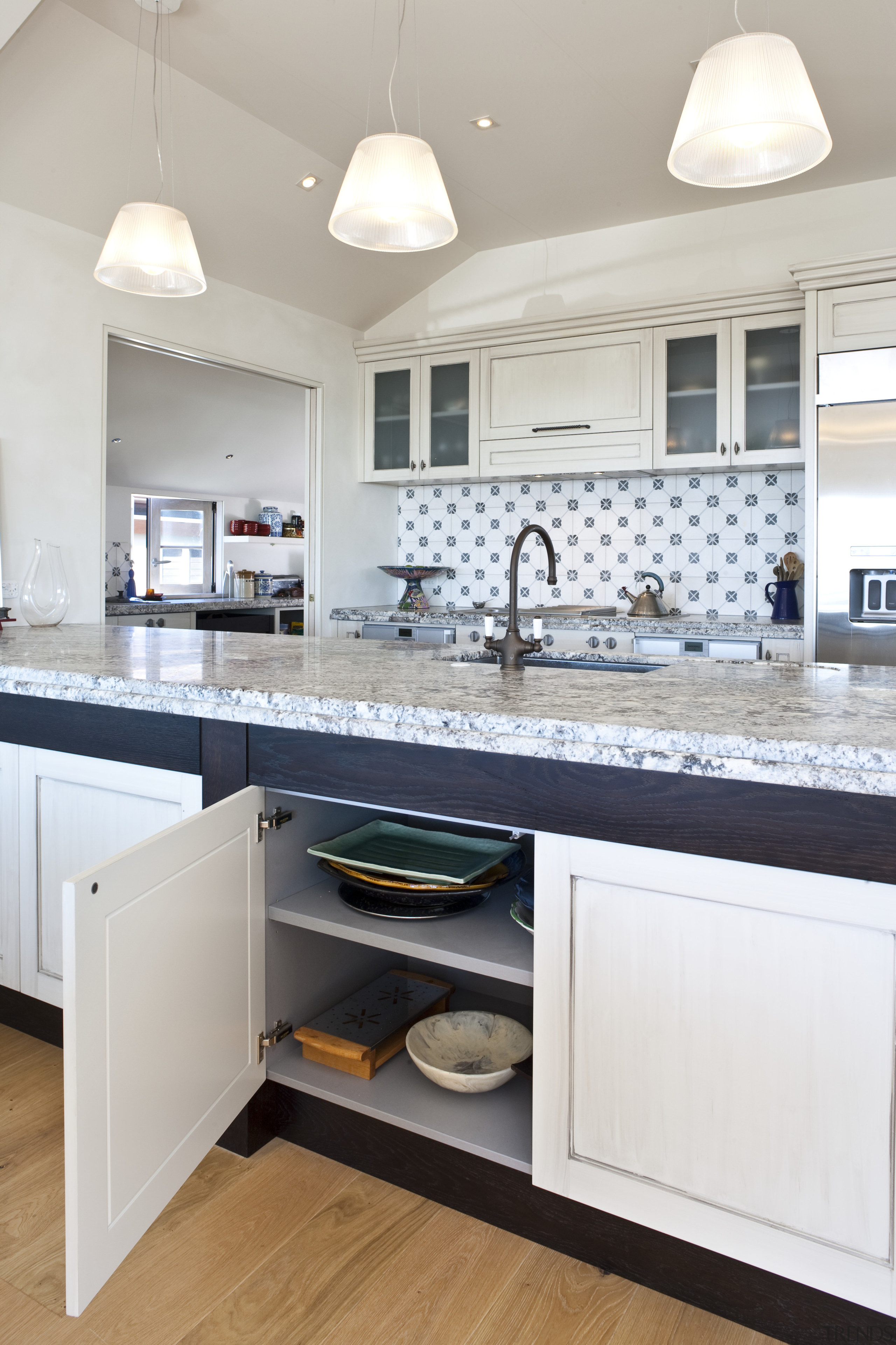 Traditional kitchen with large modern cabinetry - Traditional cabinetry, countertop, cuisine classique, floor, flooring, hardwood, home, interior design, kitchen, room, gray, white