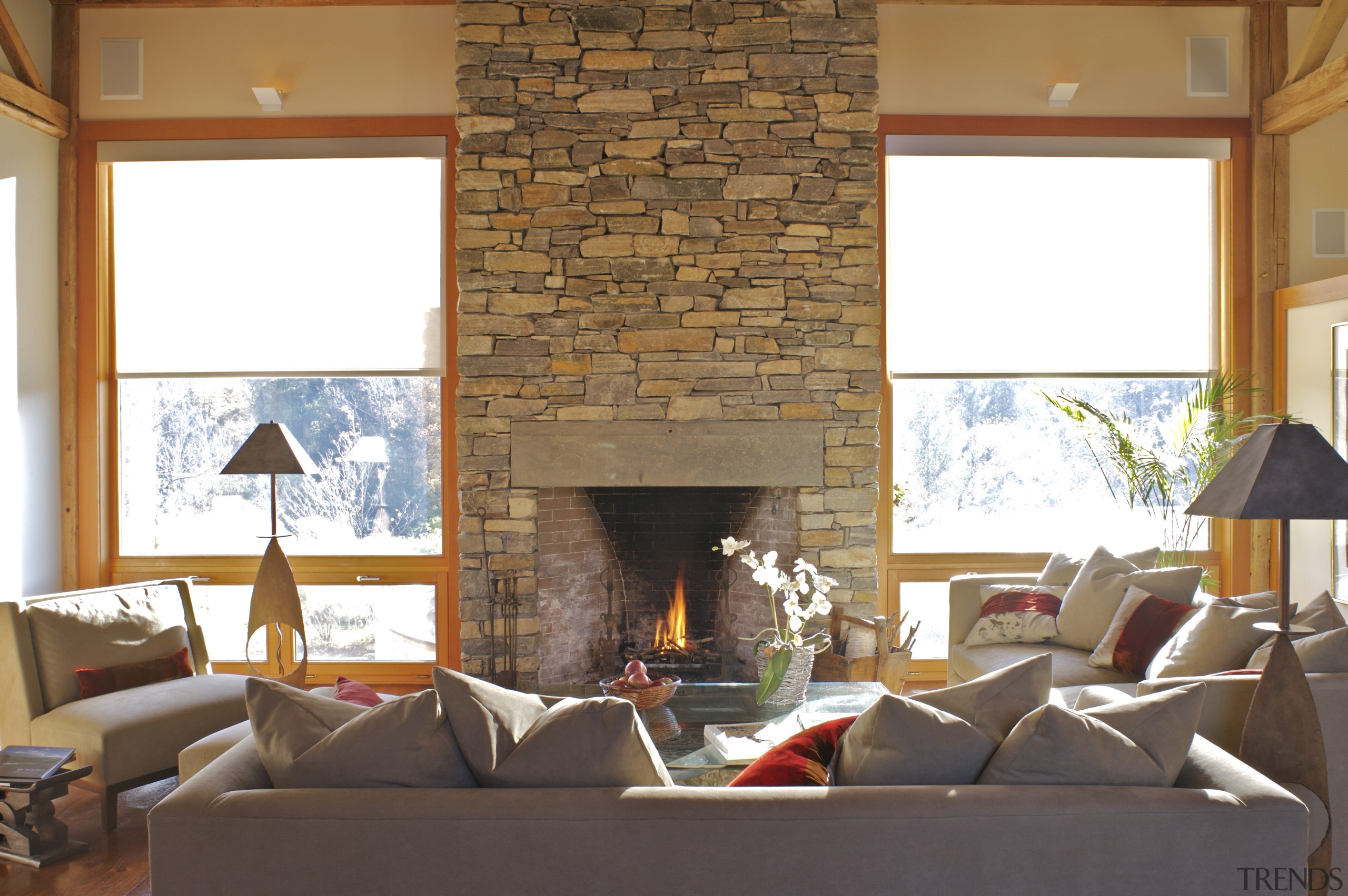 View of the lounge area showing the windows ceiling, fireplace, hearth, home, interior design, living room, real estate, room, wall, window, wood, brown, white