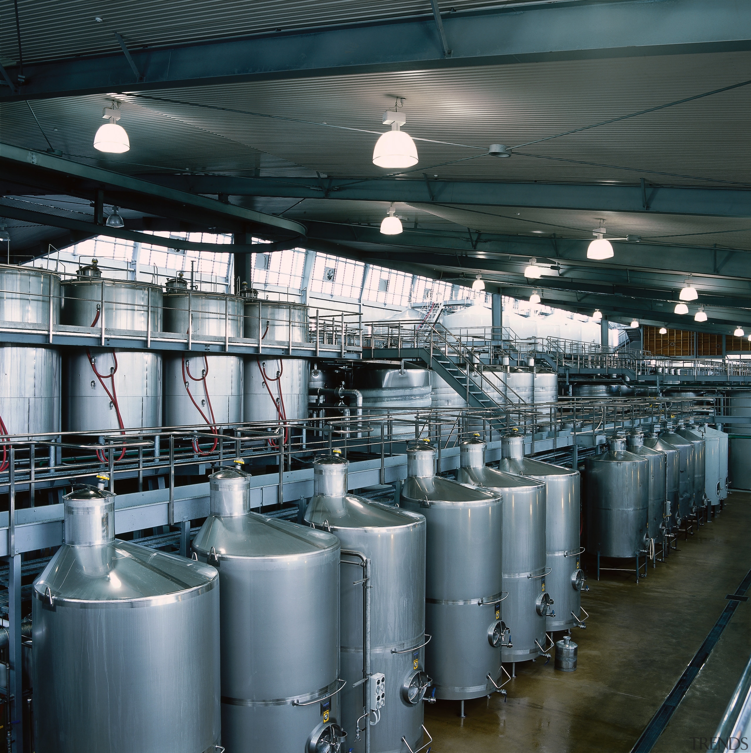 View of the room where the wine is factory, industry, metal, steel, black, gray