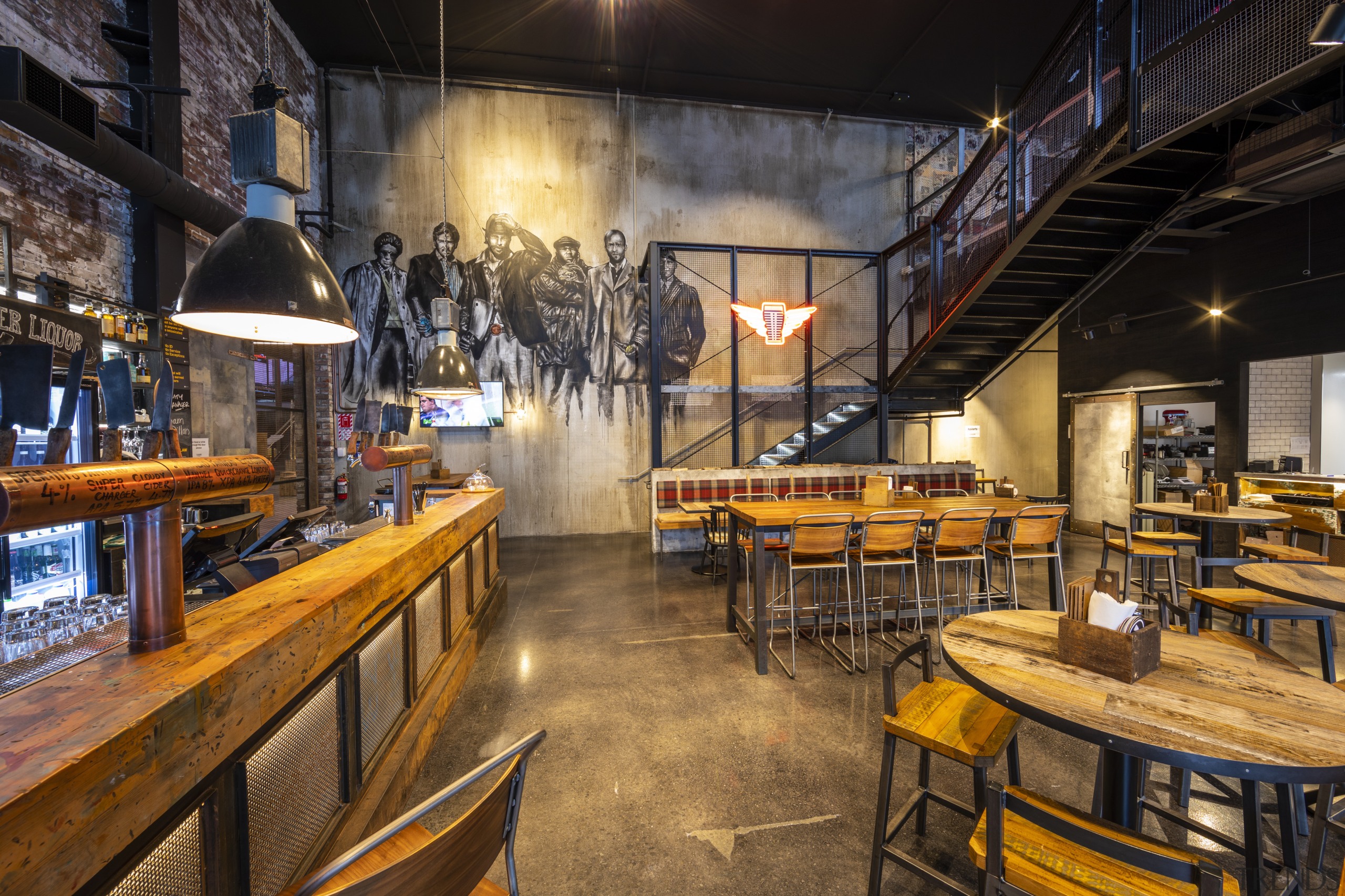 One of several eateries in the food concourse bar, interior design, restaurant, tavern, black, brown