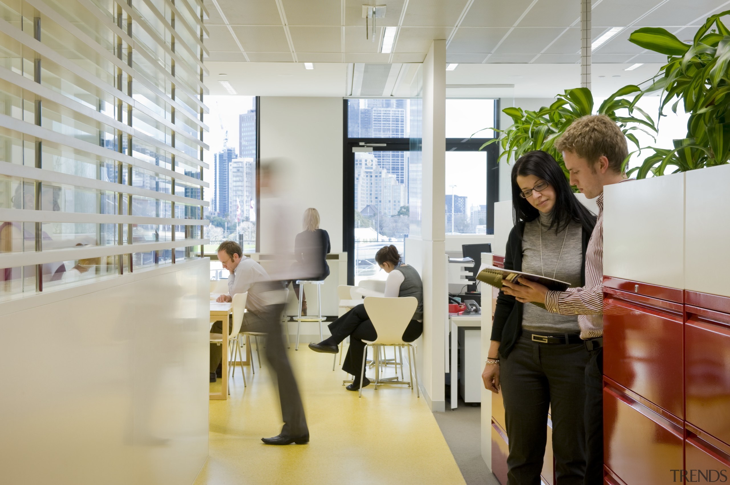 One East Melbourne has six floors of commercial institution, interior design, lobby, public library, gray