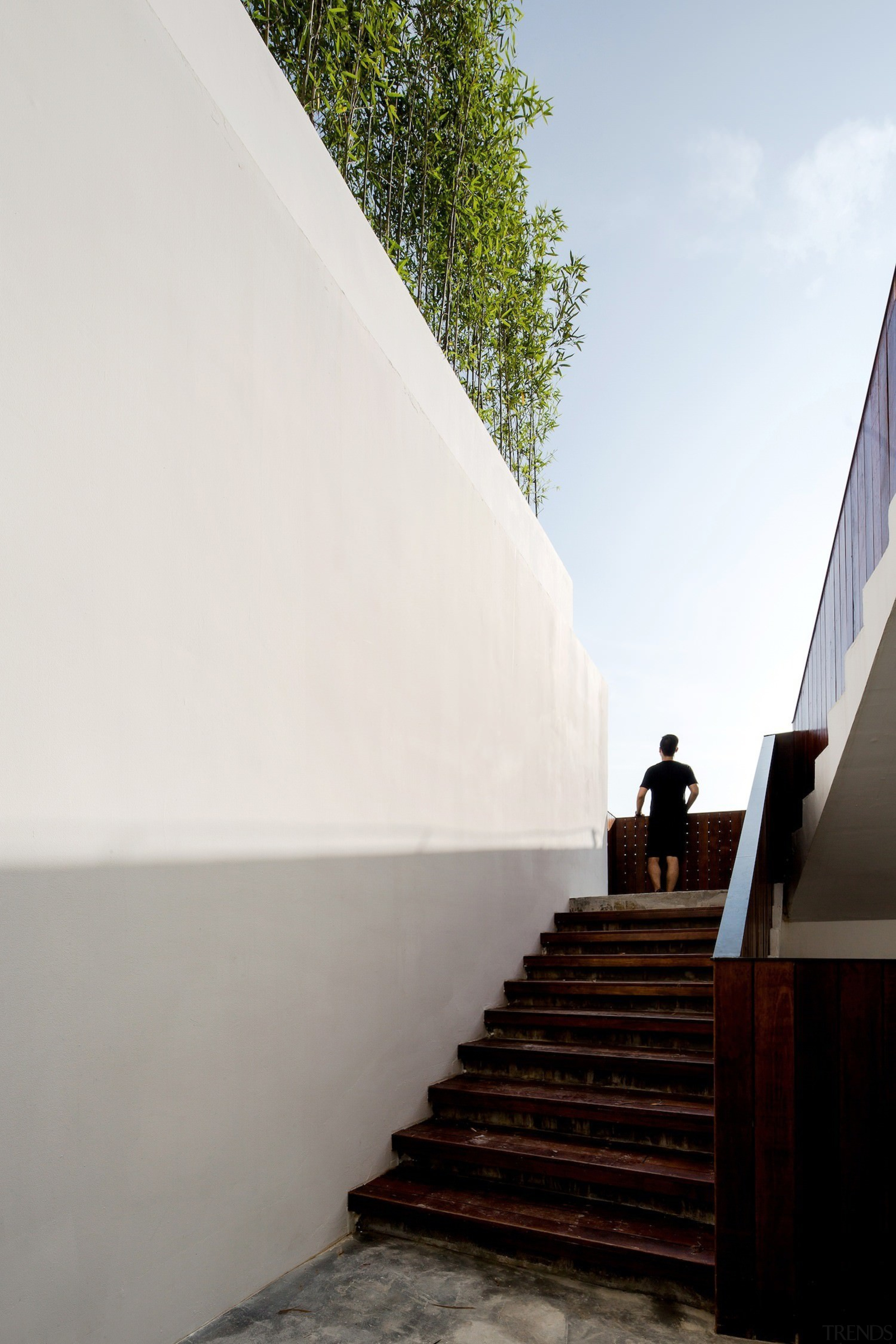 There's an almost Greek island feel to the architecture, building, cloud, daylighting, daytime, house, sky, stairs, wall, wood, white