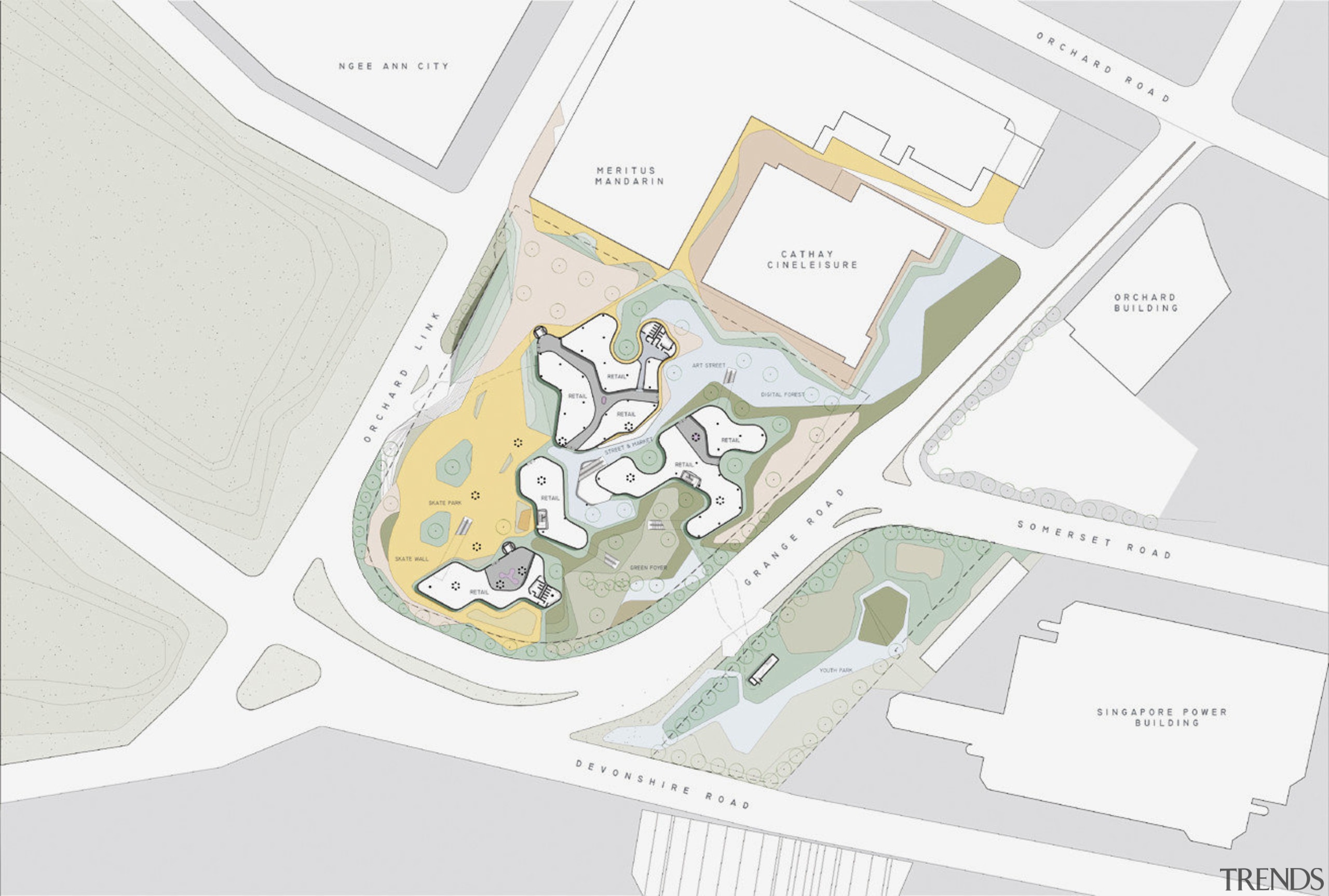 Floor plans for the Scape Youth Park. - area, design, diagram, map, plan, product design, text, white