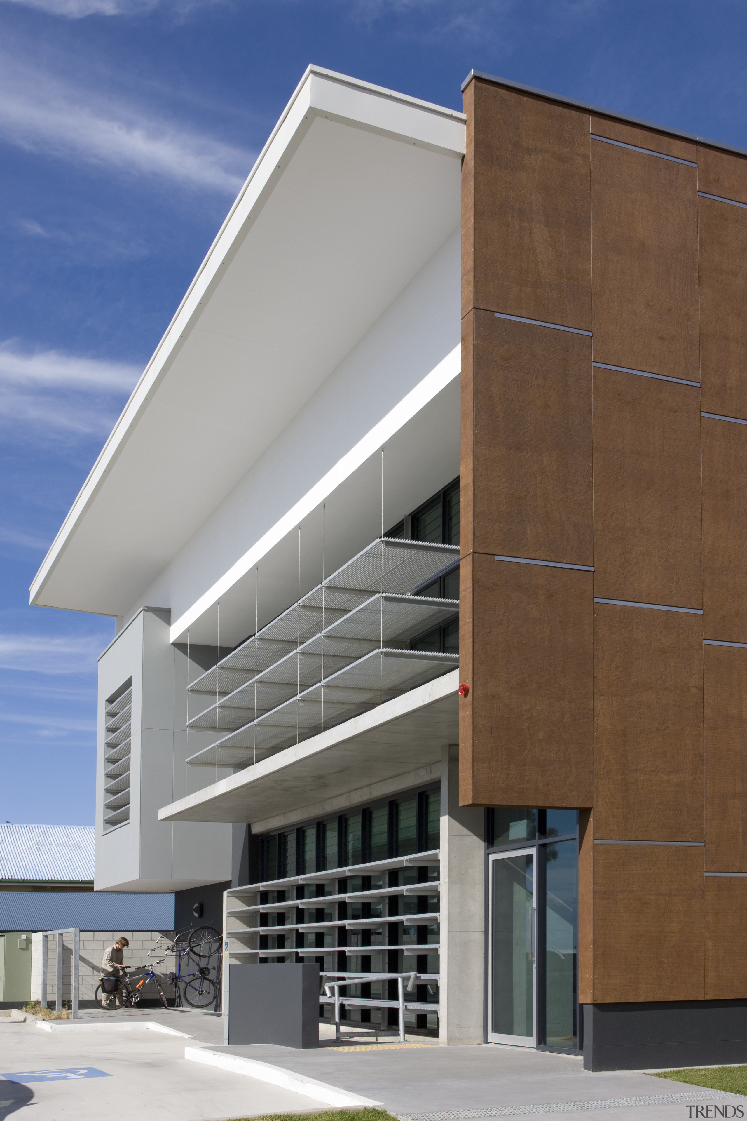 Exterior view of the sustainable Environmental Protection Agency architecture, building, commercial building, corporate headquarters, elevation, facade, home, house, real estate, residential area, window, gray, brown