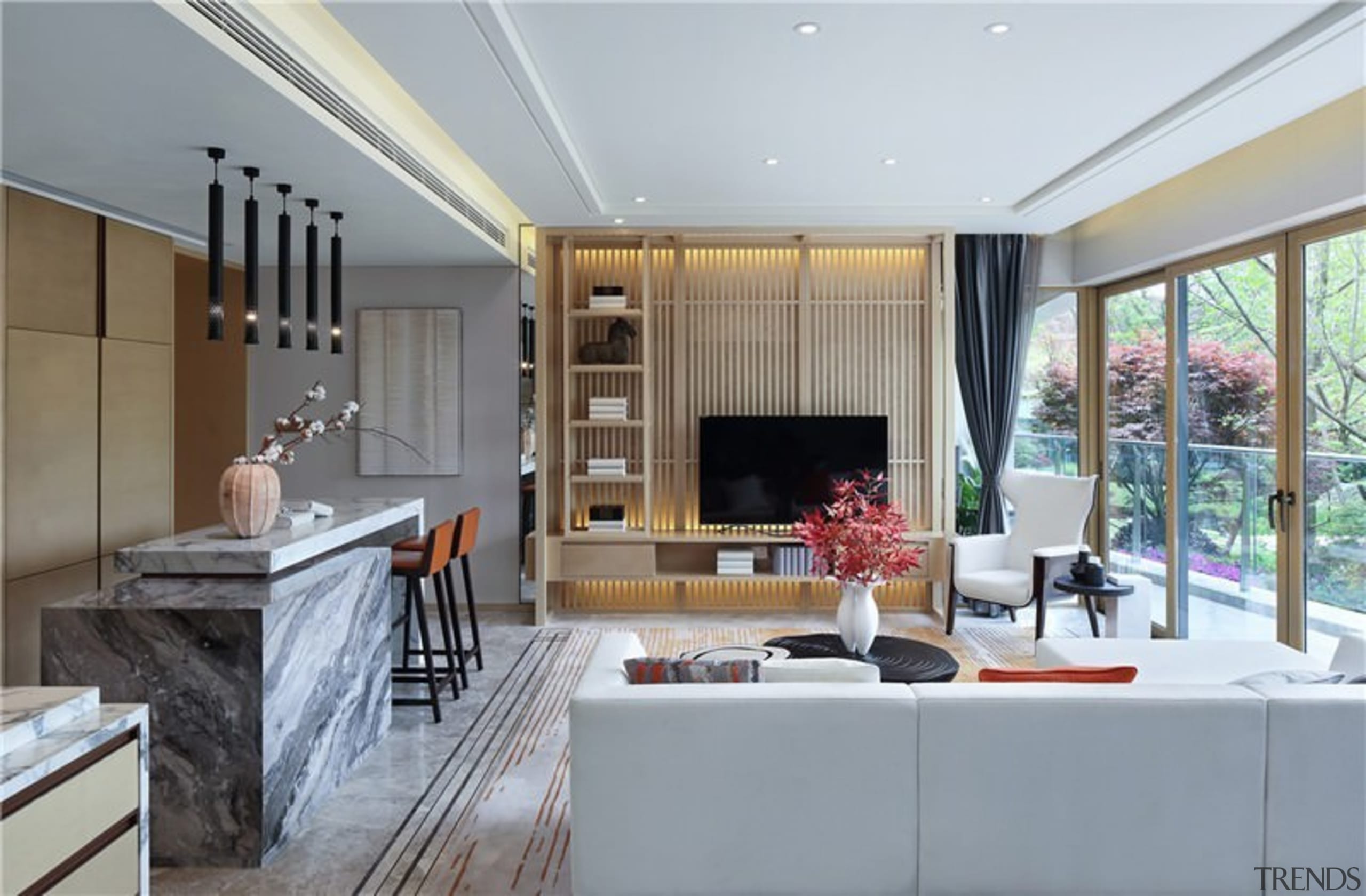 A small kitchen means more room for an ceiling, home, house, interior design, living room, real estate, window, gray