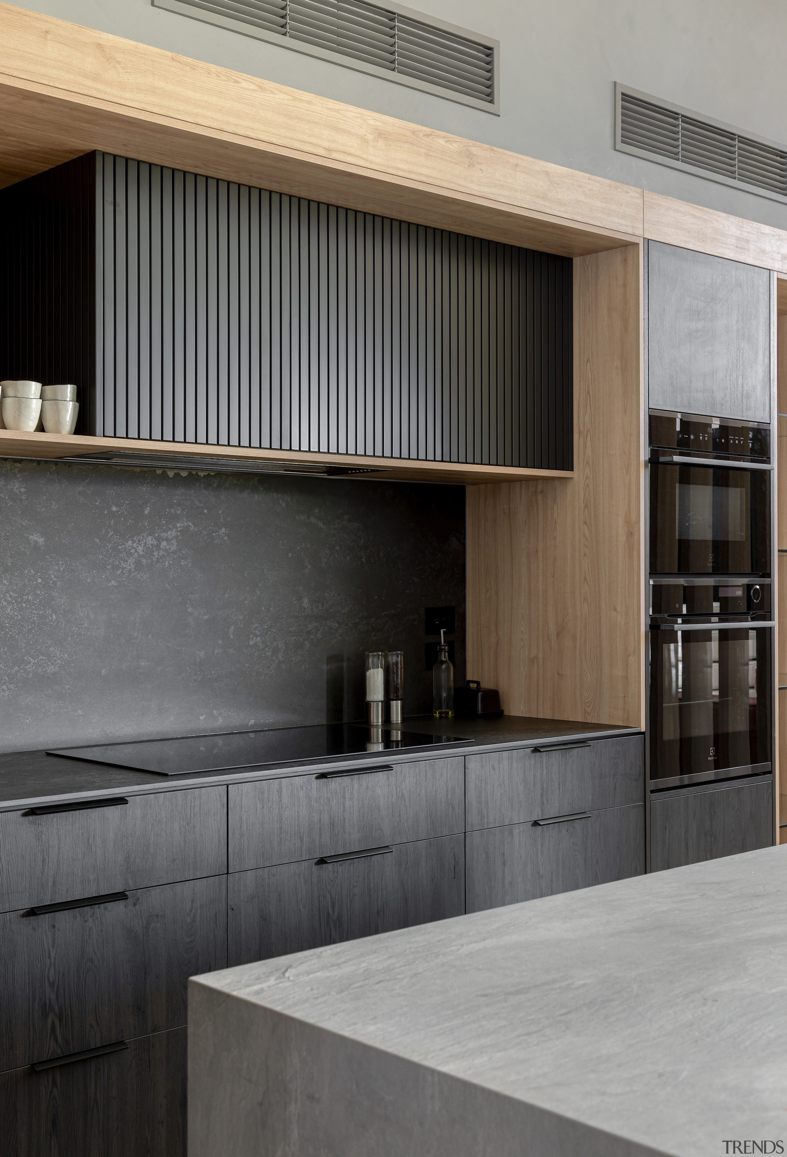 Cooking station with integrated ventilation. 