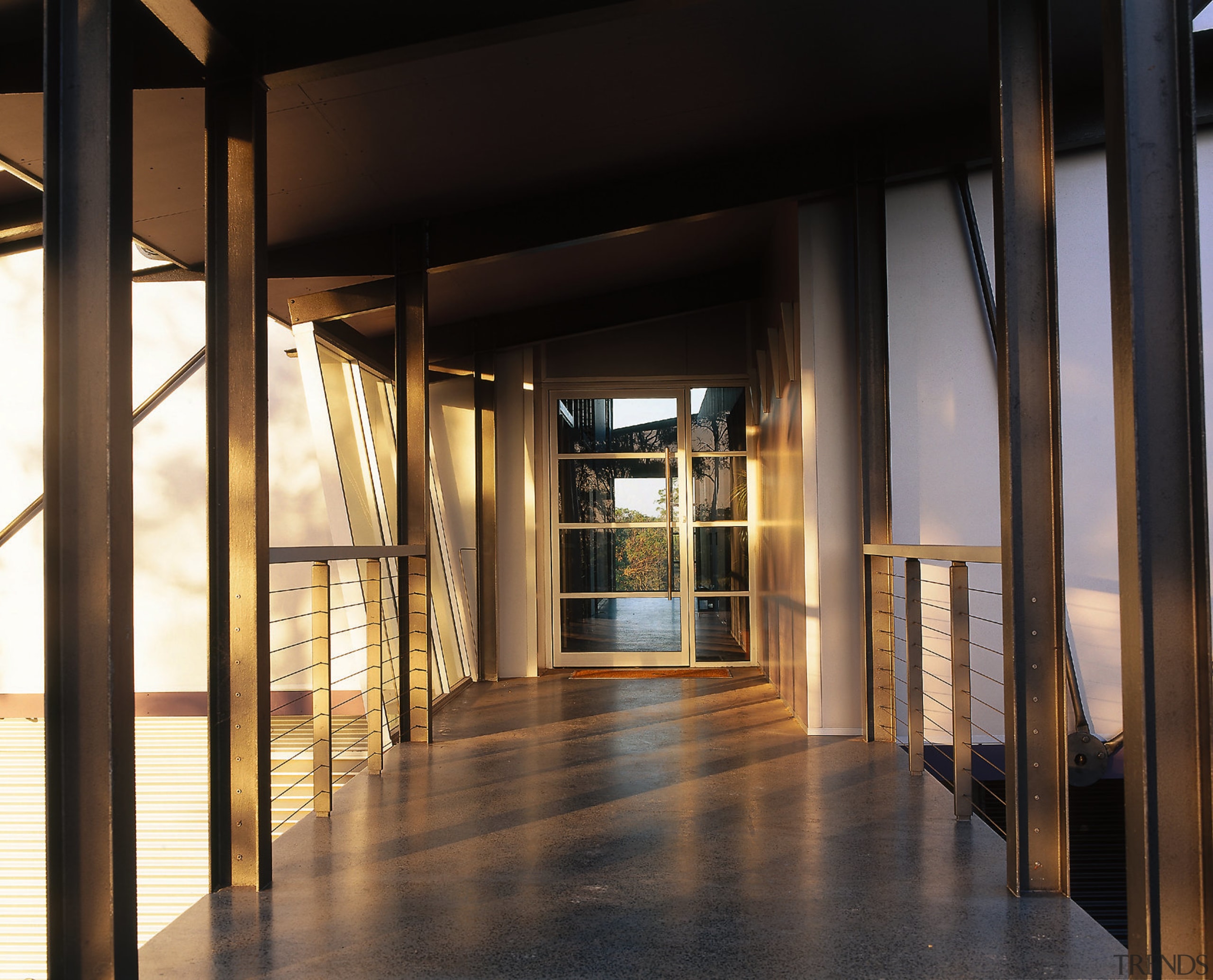 View of the passage way that connects the architecture, interior design, lobby, window, black