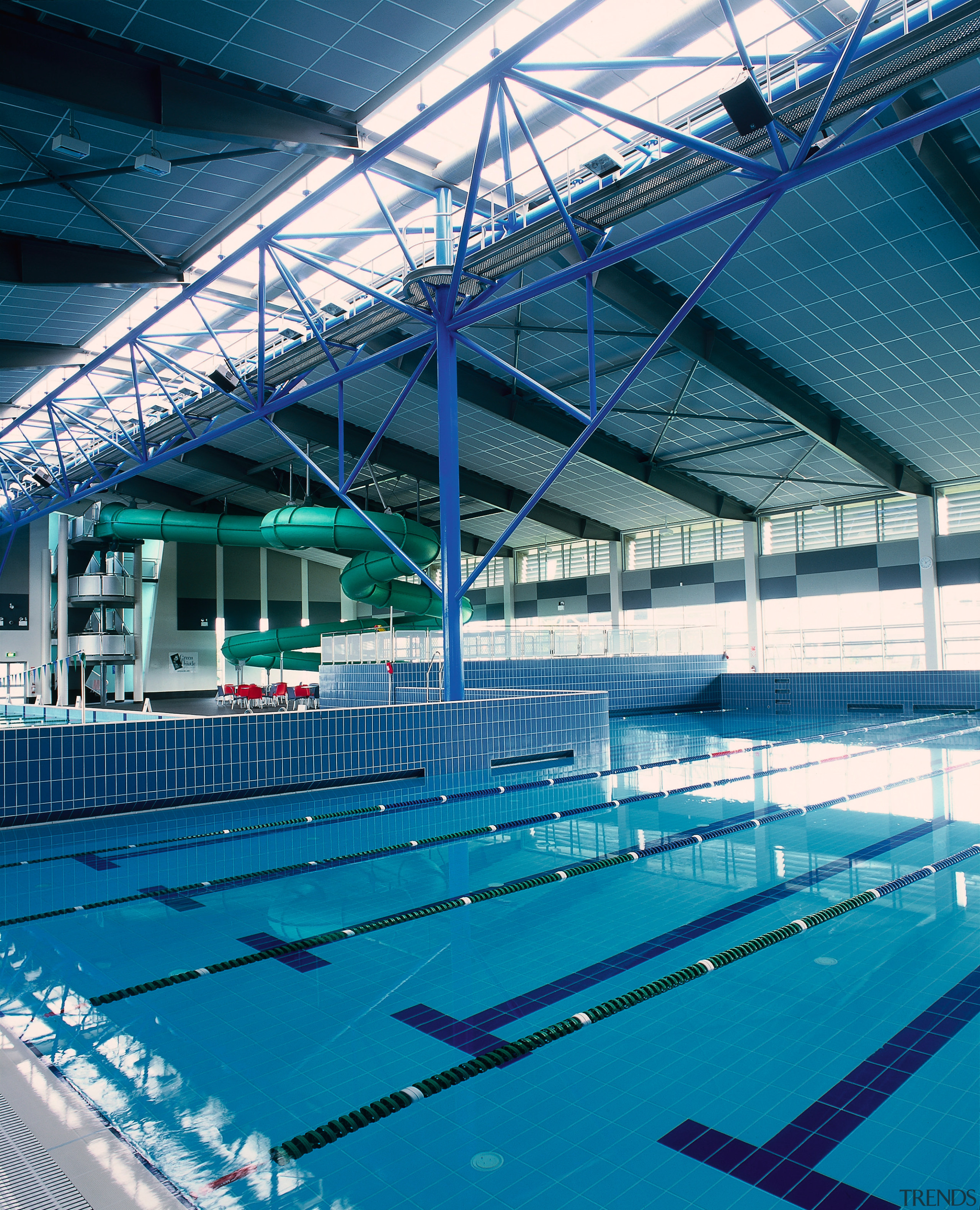 View of pool complex with ceiling panels and blue, leisure, leisure centre, resort town, sport venue, structure, swimming pool, water, teal