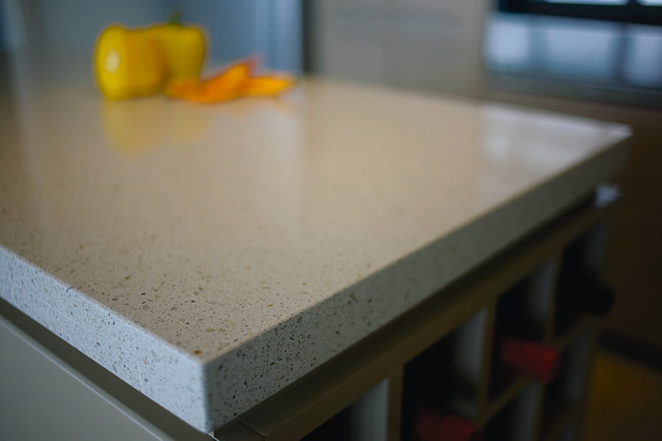 View of the edge of the countertop - countertop, floor, material, table, gray, black