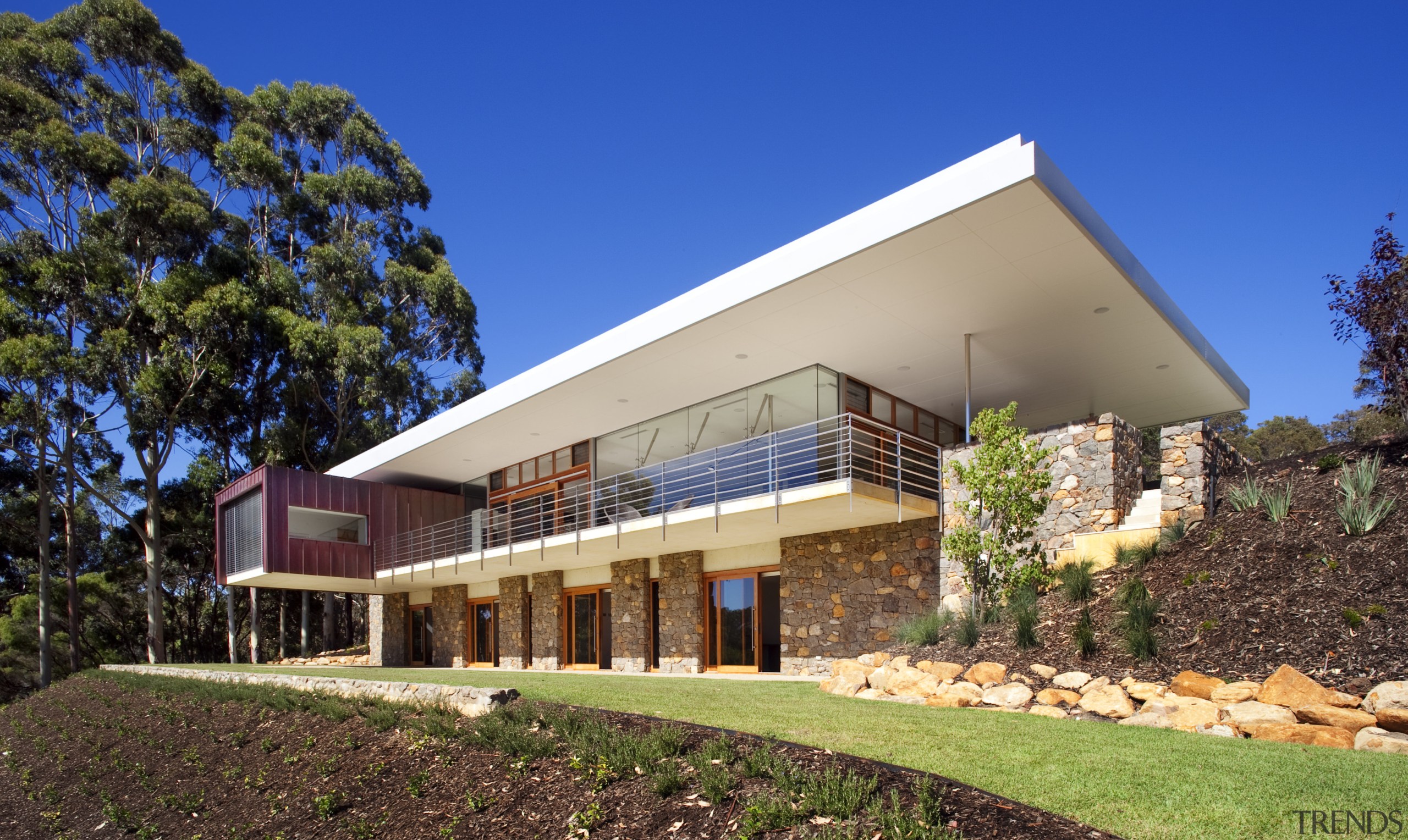 This house was designed by Tim Wright AIA architecture, elevation, estate, facade, home, house, property, real estate, residential area, villa, blue