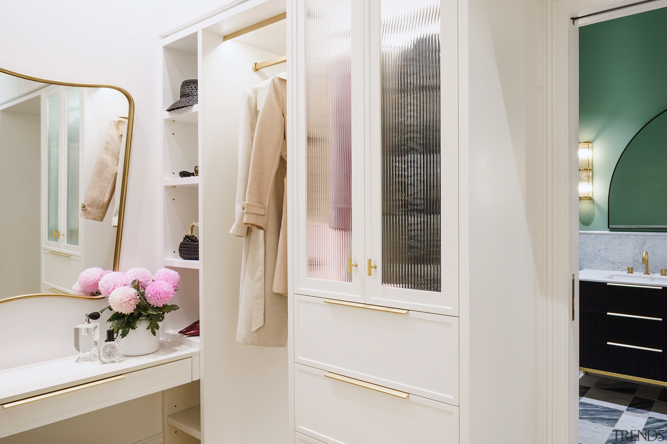 Custom cabinetry is a feature of the interior 