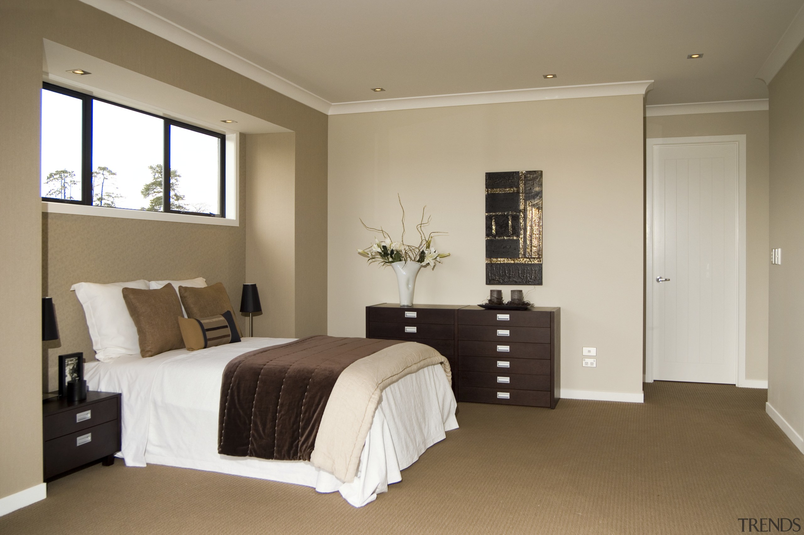 Yellowfox designed colour schemes and interiors for this bed frame, bedroom, ceiling, estate, floor, flooring, furniture, home, interior design, real estate, room, window, wood, brown, gray