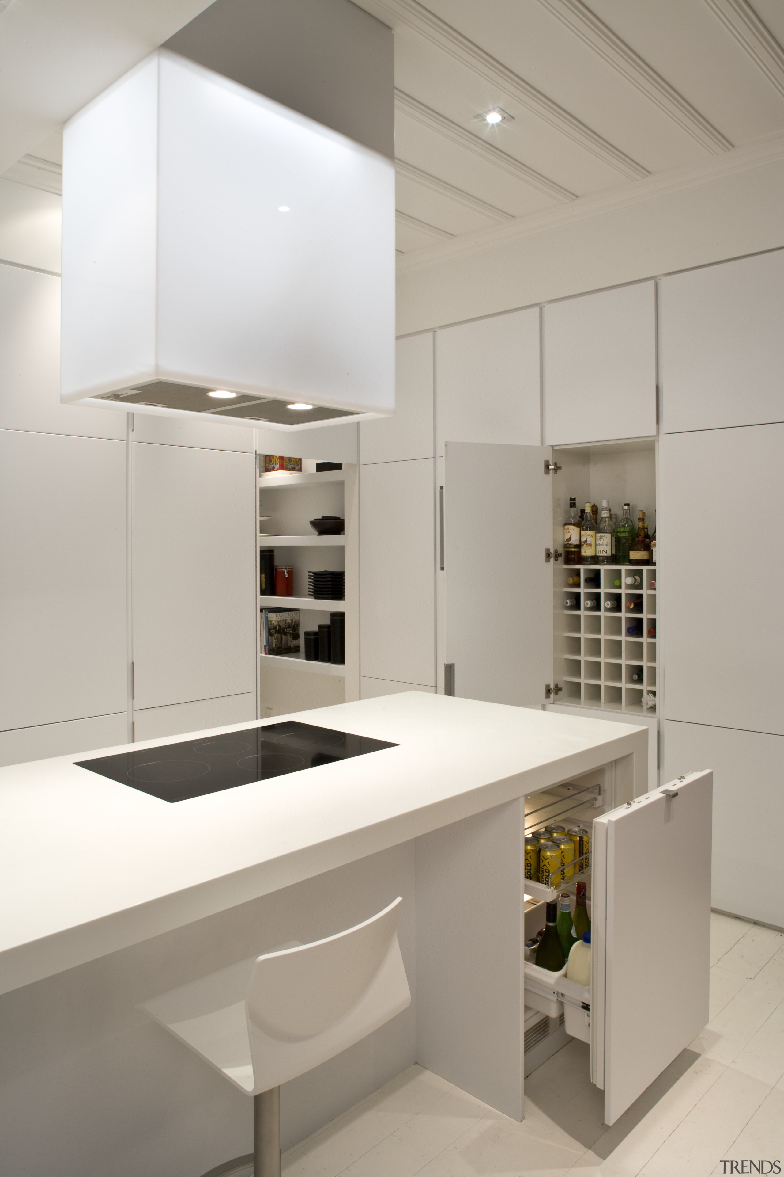 View of kitchen which features a kitchen island architecture, countertop, interior design, kitchen, product design, gray