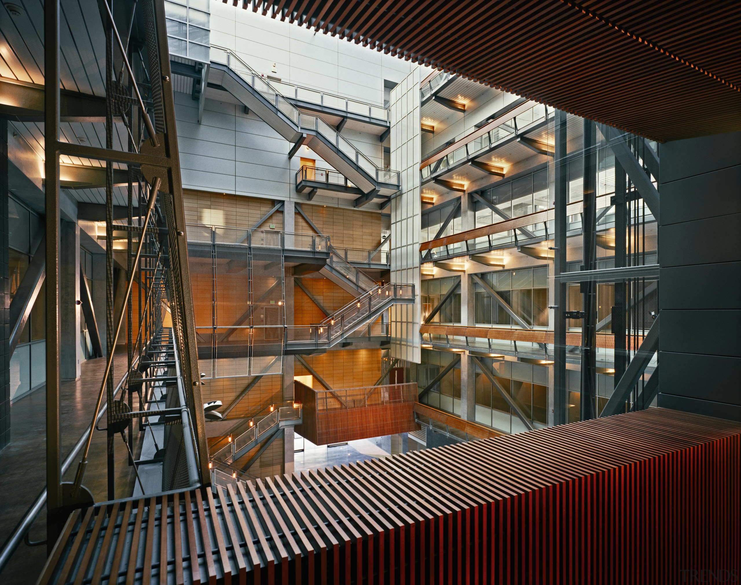 View of the stairwells in the building, many architecture, building, structure, tourist attraction, black