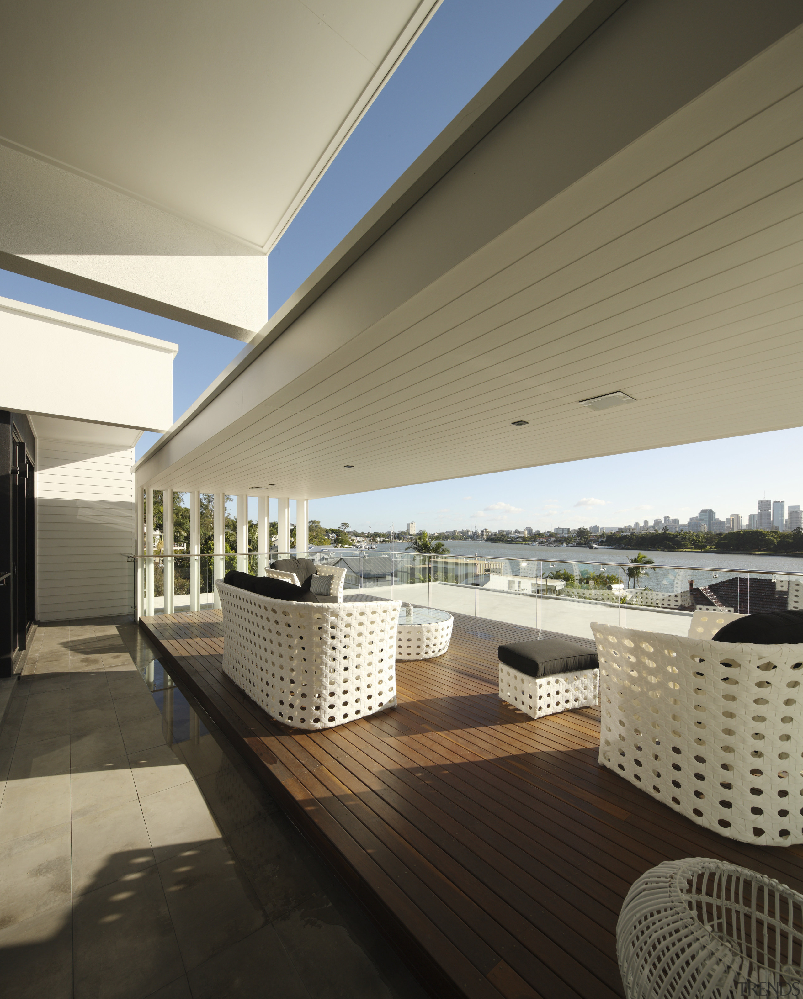 Understated furnishings throughout this modern, four-level house were architecture, ceiling, daylighting, interior design, brown, black