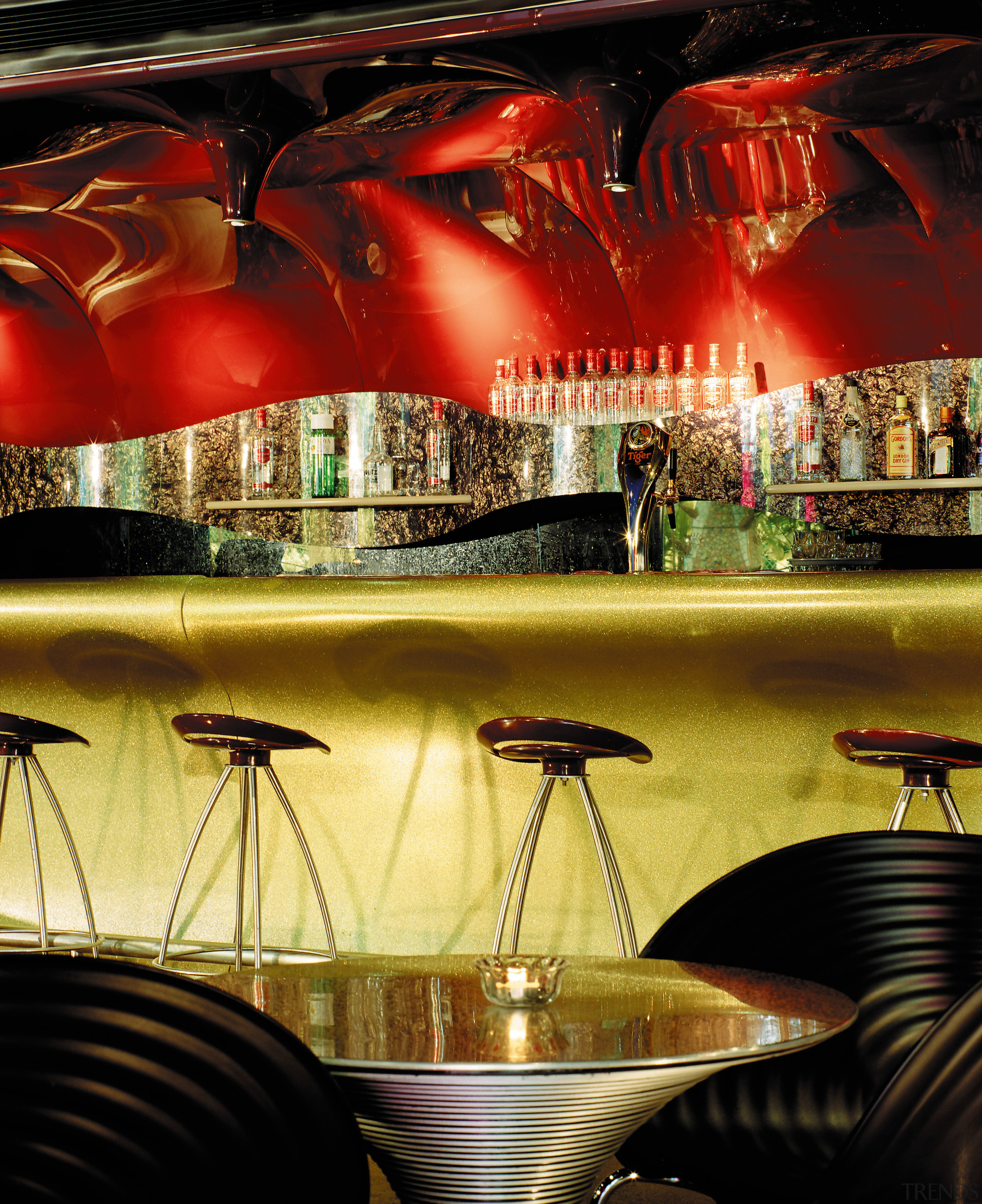 view of the interior of the zouk nightclub bar, interior design, lighting, restaurant, red