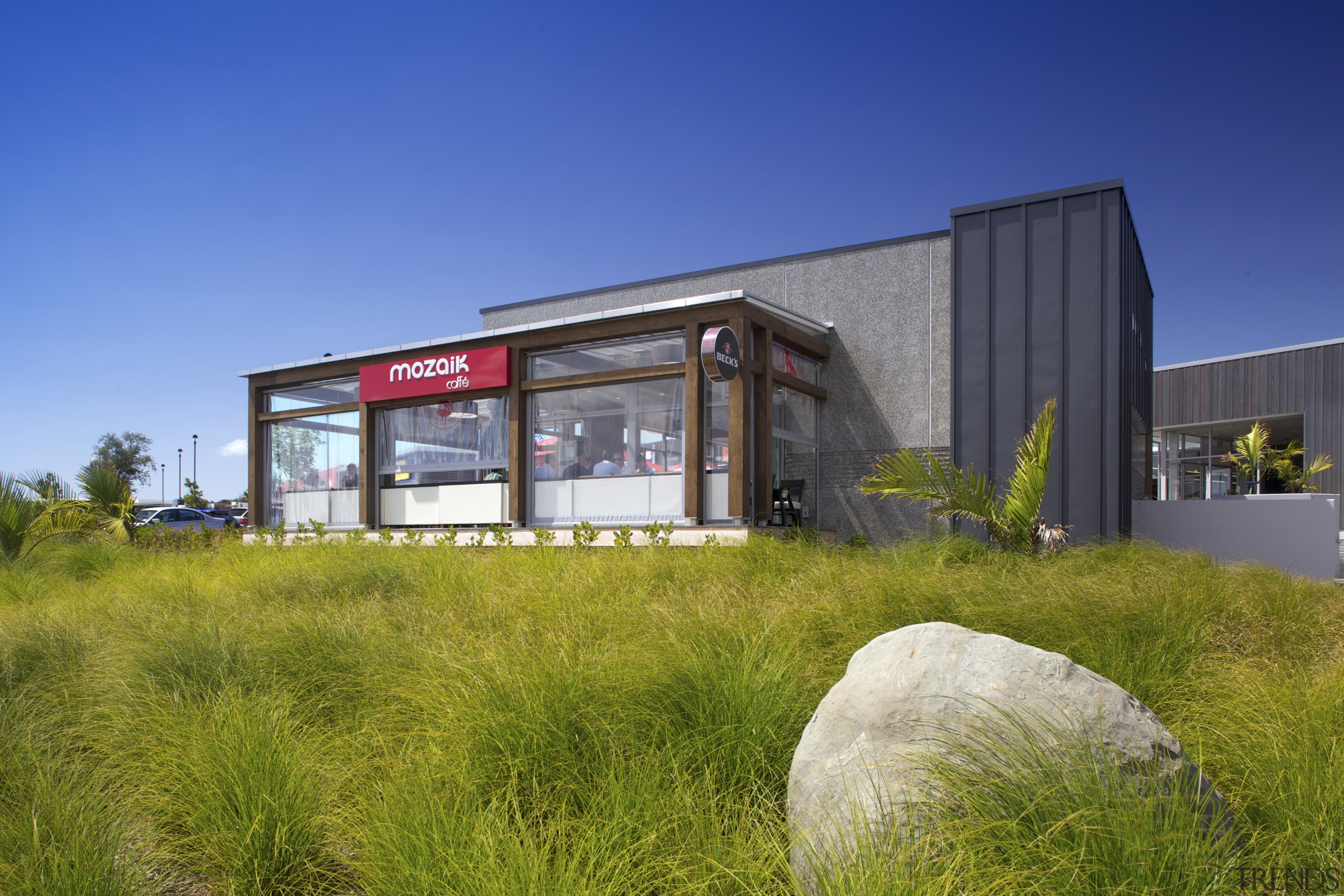 Stiffe Hooker design for Silverdale Centre - Stiffe architecture, facade, grass, home, house, property, real estate, blue, brown