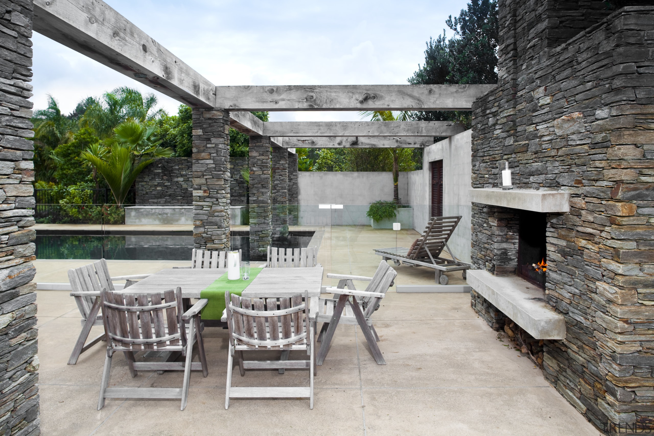 This is a pool landscape designed by Mark backyard, outdoor structure, patio, real estate, gray