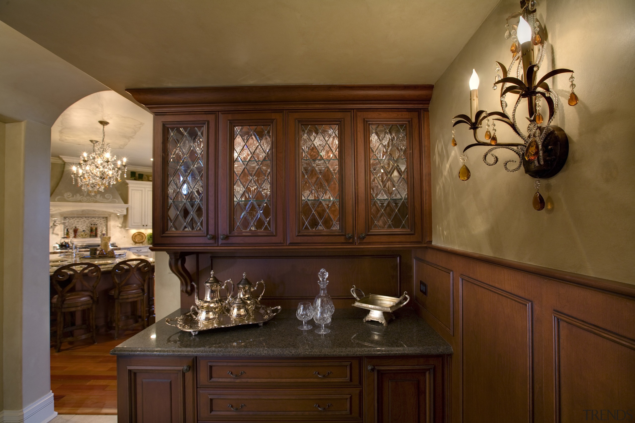 View of cabinetry and granite countertop beneathe. cabinetry, countertop, cuisine classique, home, interior design, kitchen, room, wall, window, brown