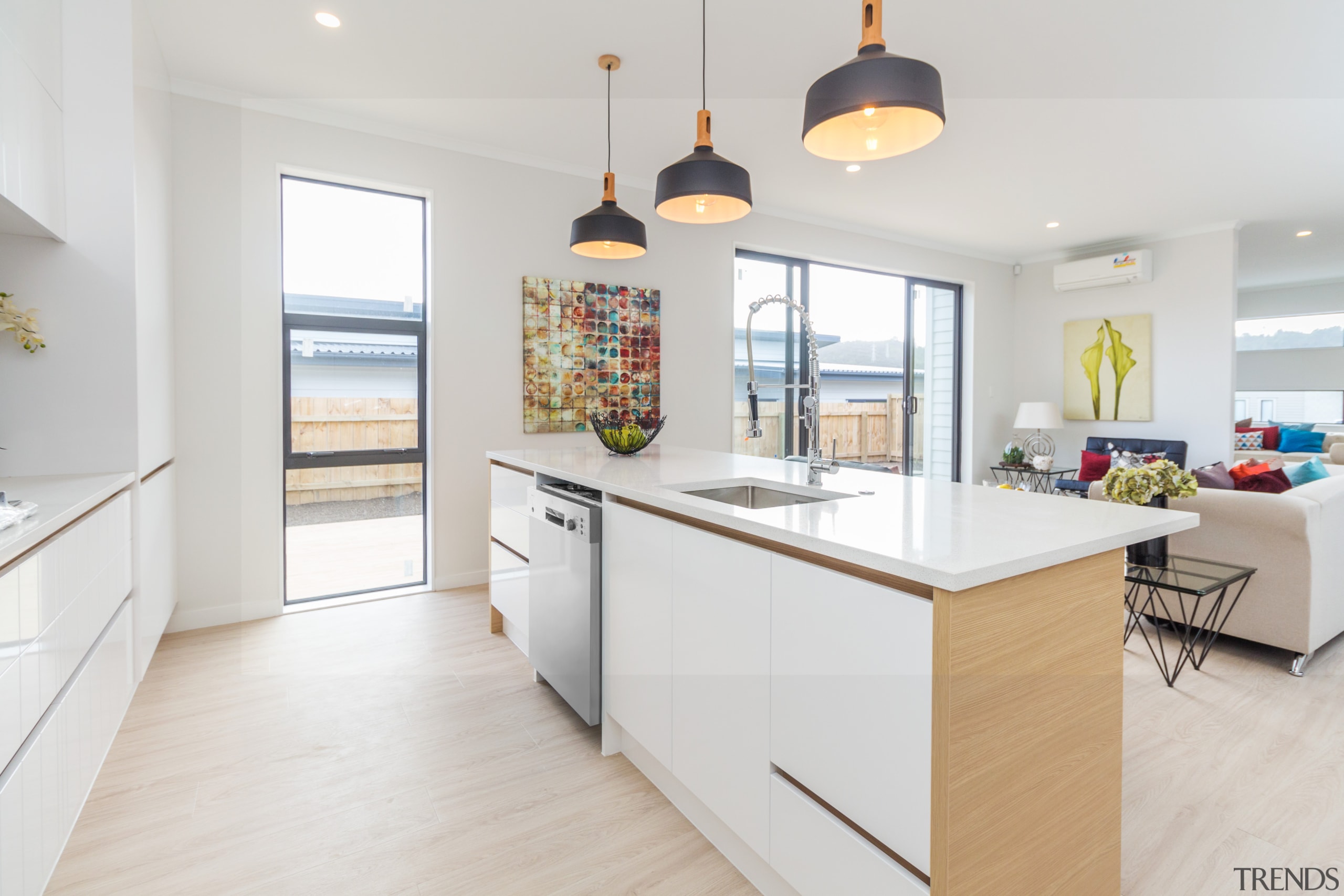 Ample counterspace near the back door provides an countertop, cuisine classique, home, interior design, kitchen, property, real estate, room, white