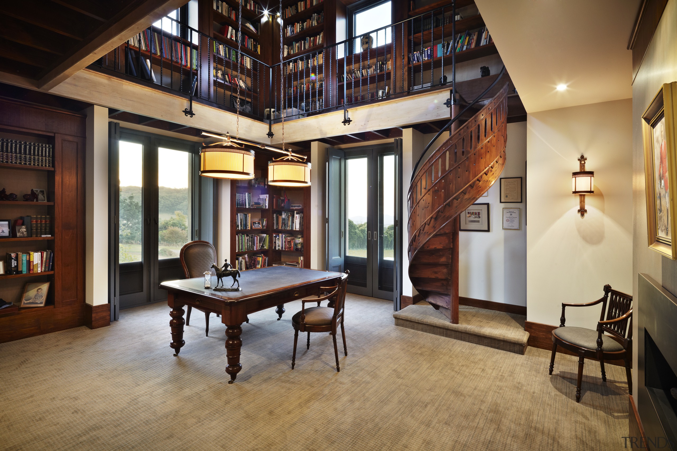 Interior of home by Stonehaven Homes. View shoes billiard room, ceiling, estate, flooring, interior design, lobby, real estate, recreation room, table, wood