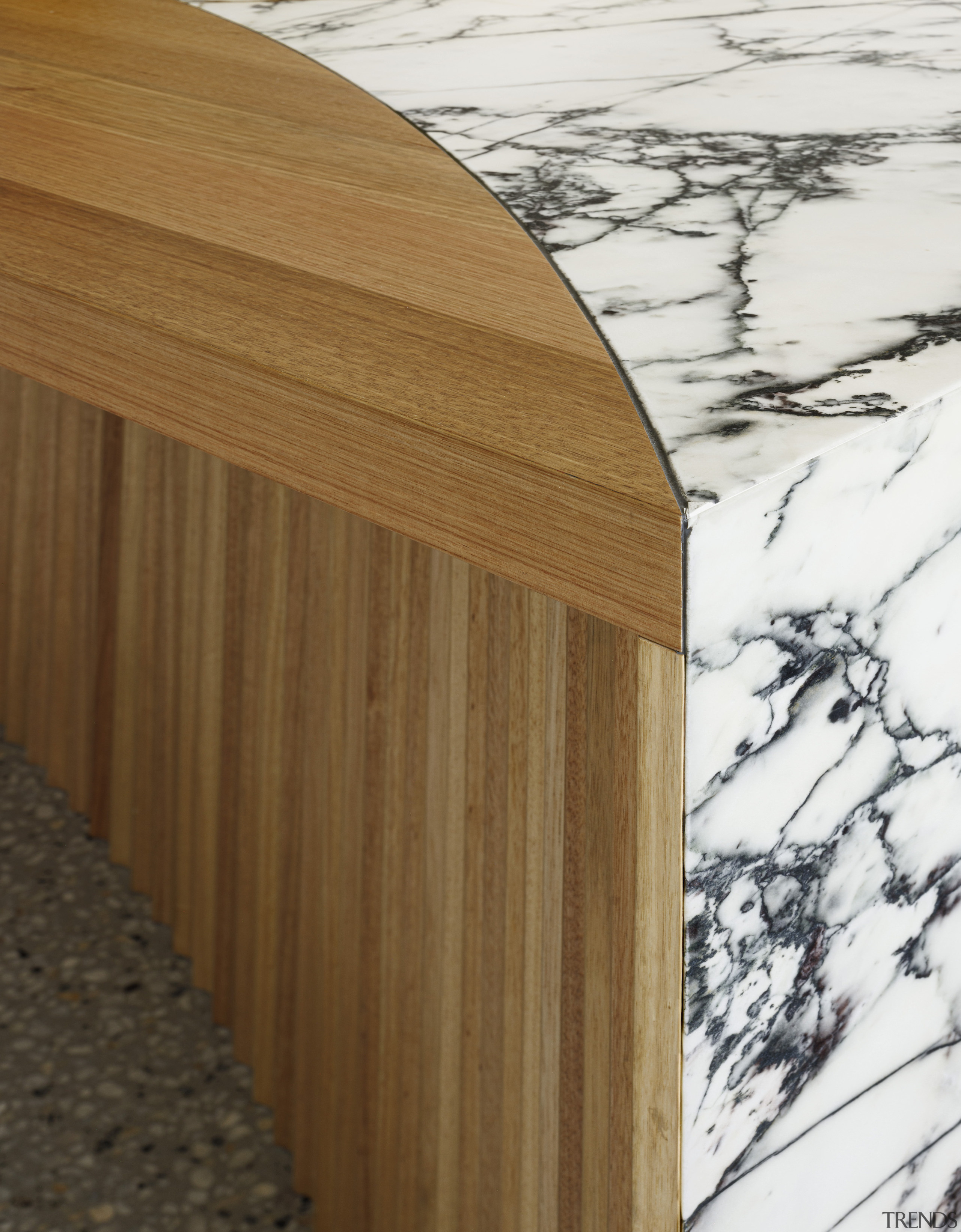 The benchtop's curvaceous timber inlay. - Crowning glory 