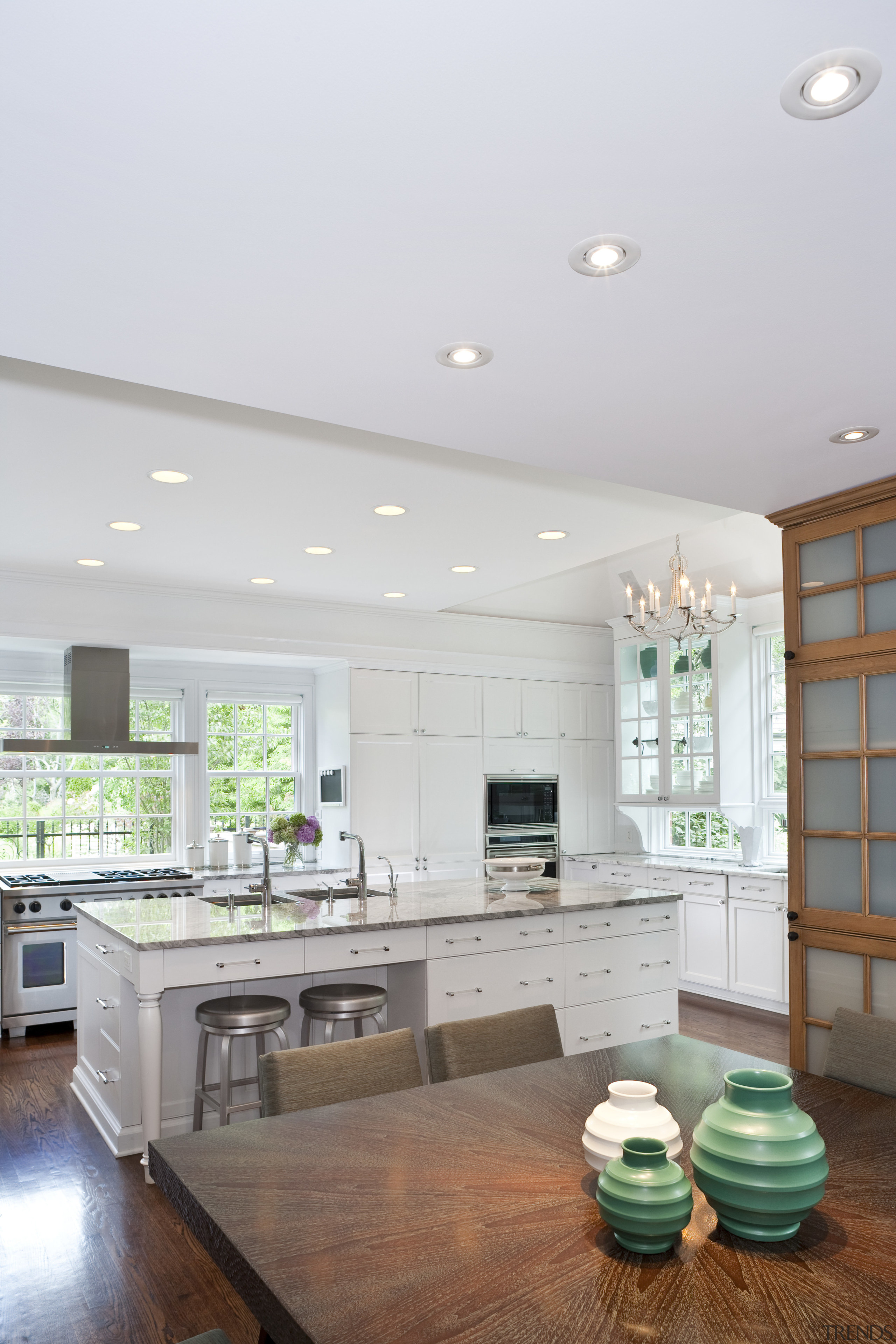 A view of a kitchen by Julie Hacker ceiling, countertop, daylighting, home, interior design, kitchen, living room, room, white, gray