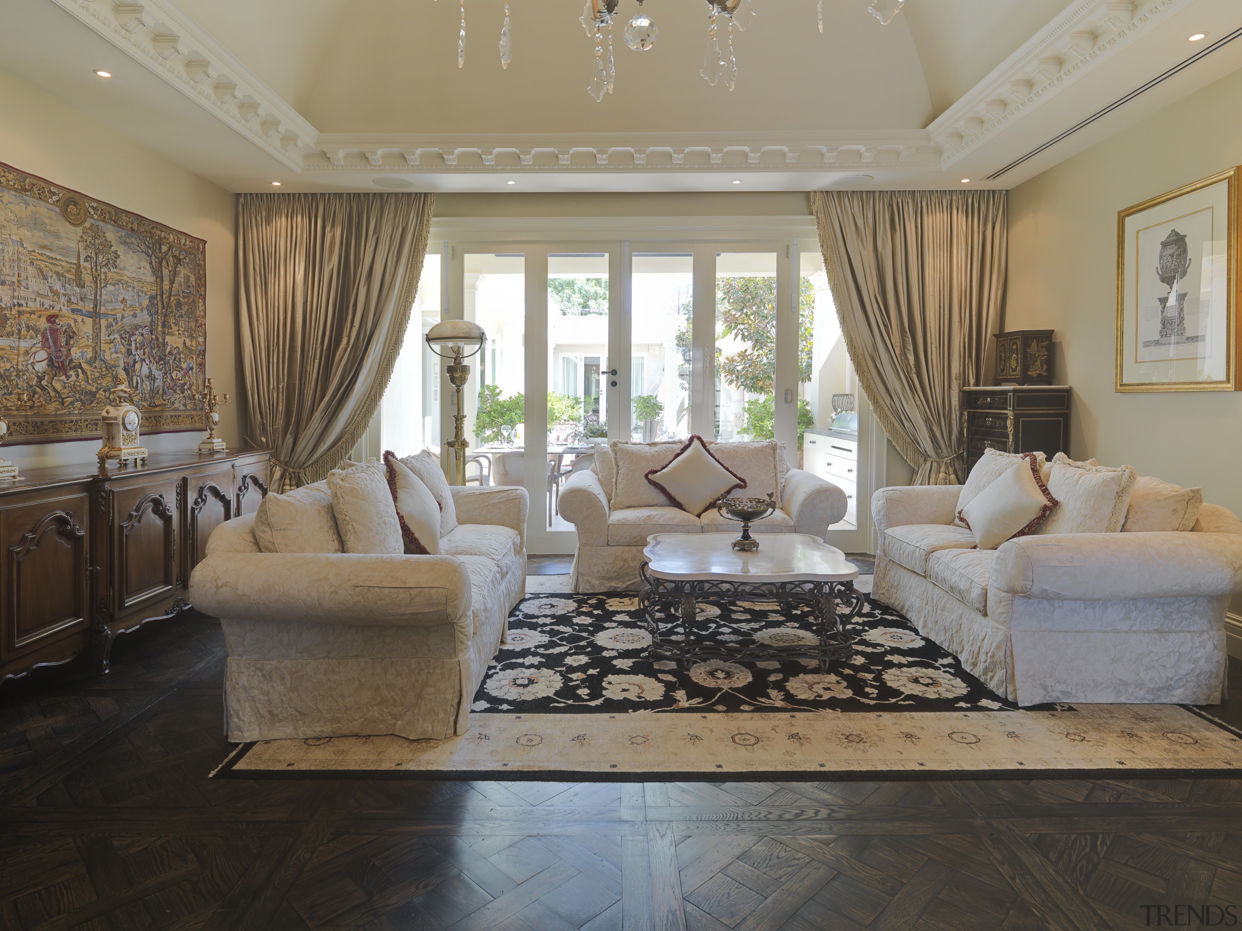 View of the traditional lounge - View of ceiling, estate, floor, flooring, home, interior design, living room, property, real estate, room, wood flooring, gray, brown