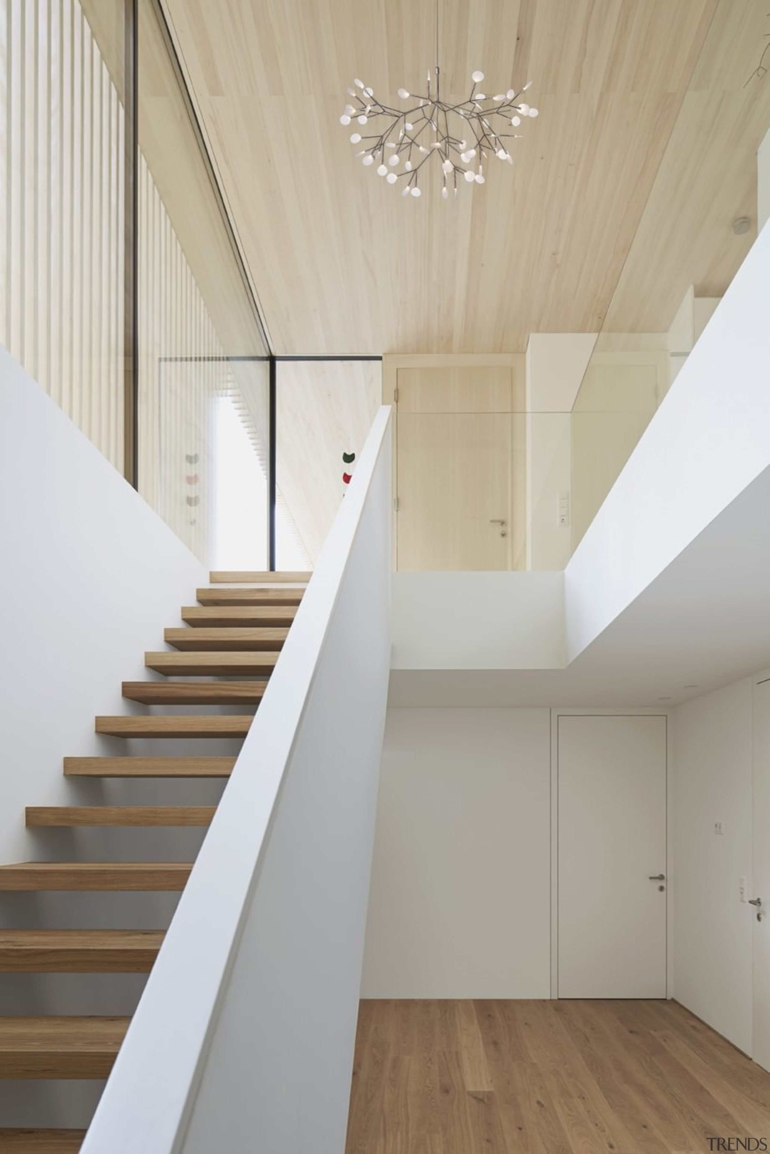 Architect: Helena Weber architectsPhotography by Adolf Bereuter architecture, ceiling, daylighting, floor, handrail, home, house, interior design, loft, product design, property, real estate, stairs, wood, wood flooring, gray