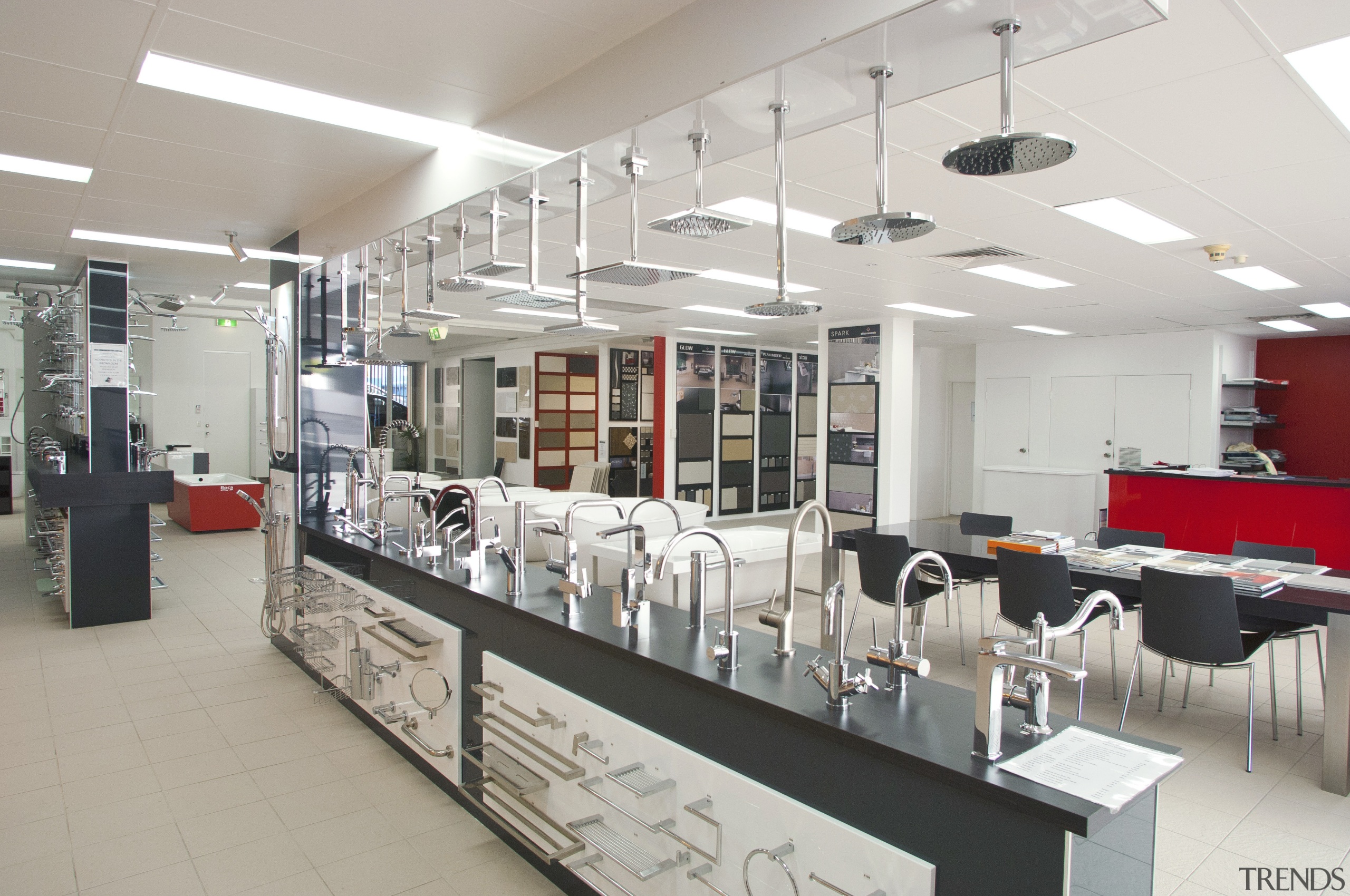 shop floor showing range of taps and showerheads interior design, gray