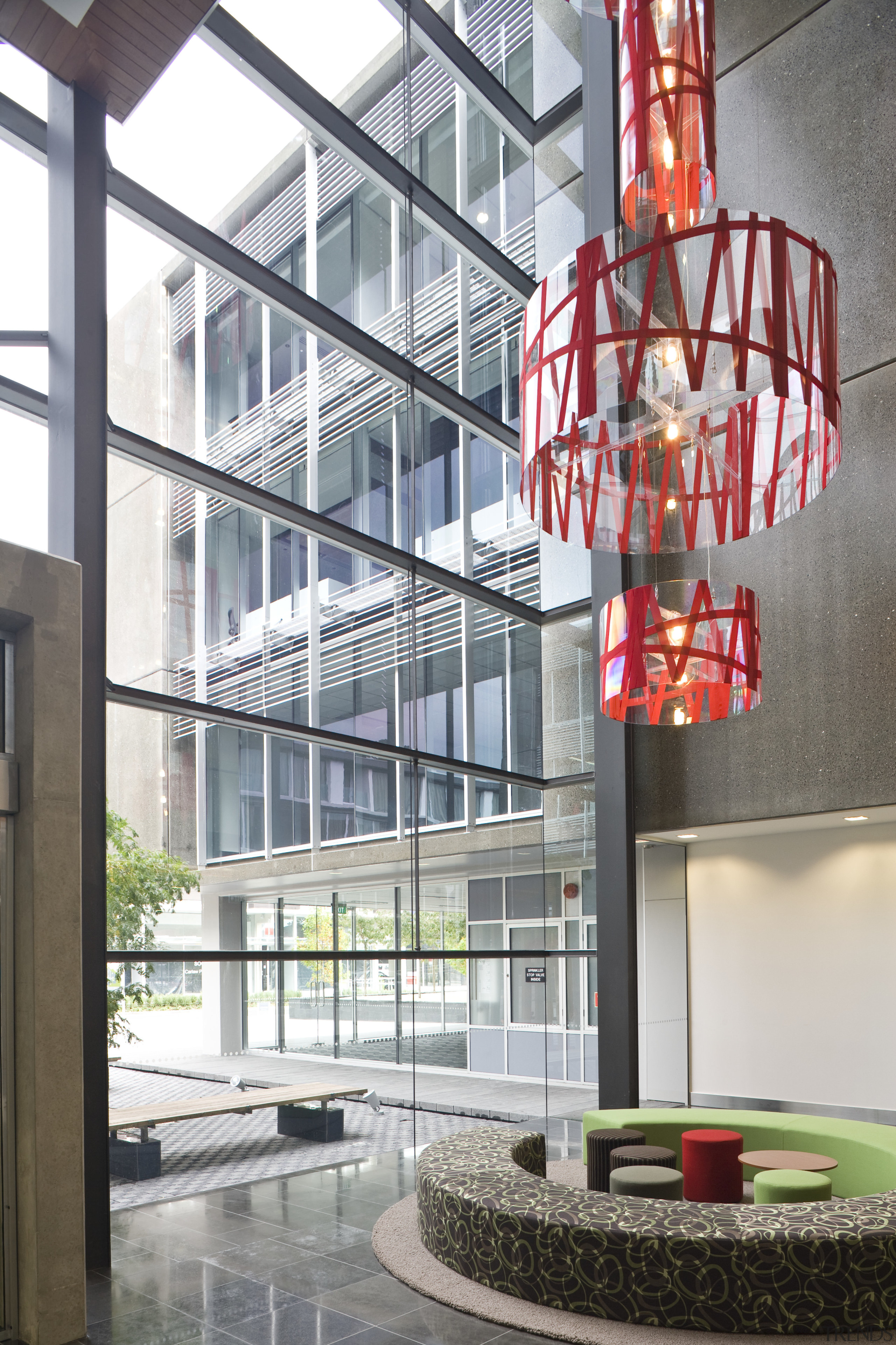 Interior view of the atrium of the main architecture, building, glass, interior design, window, gray, white