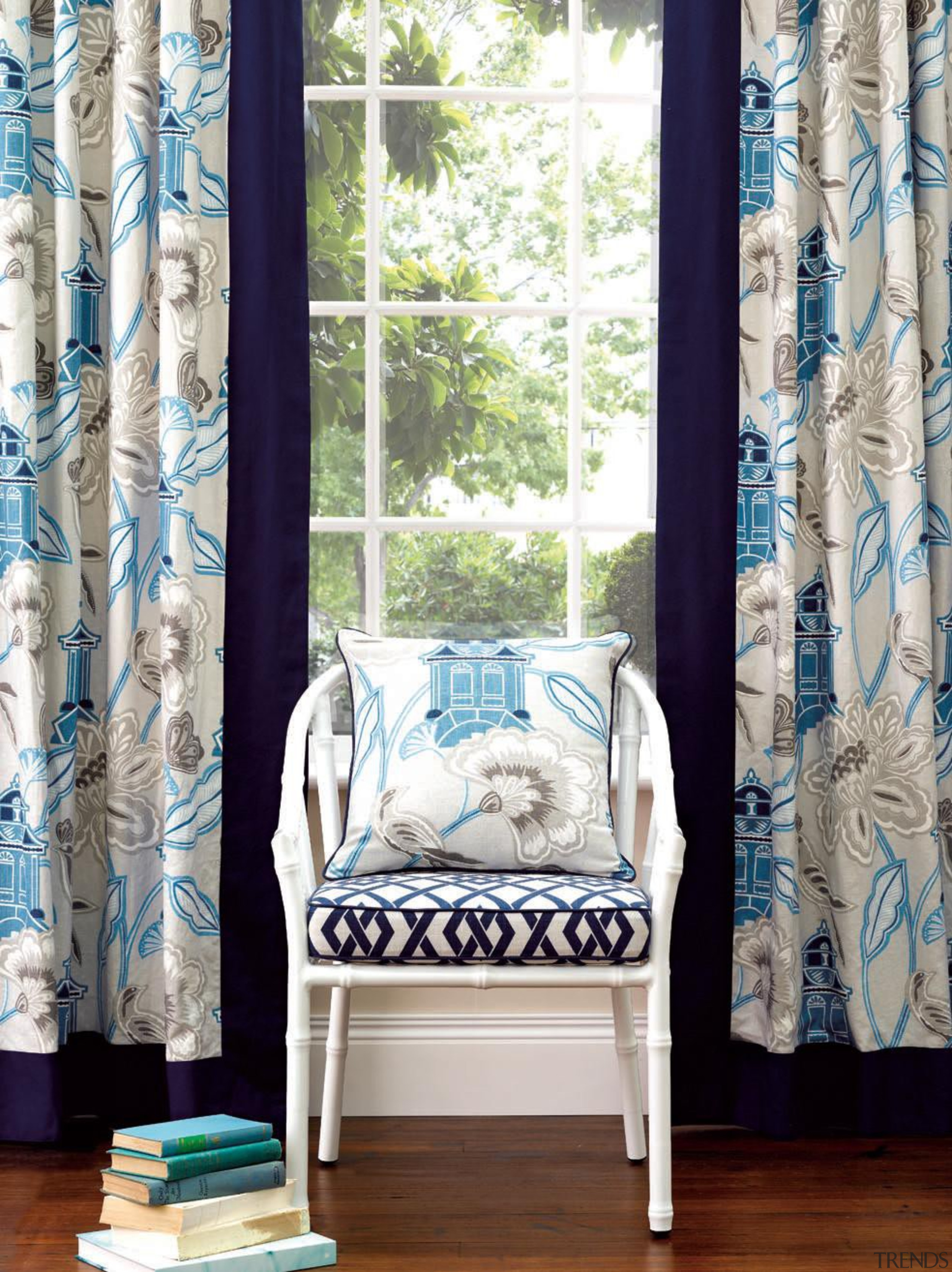 Lantern Garden - Lantern Garden - blue | blue, chair, curtain, decor, furniture, home, interior design, living room, product, room, textile, window, window blind, window covering, window treatment, white