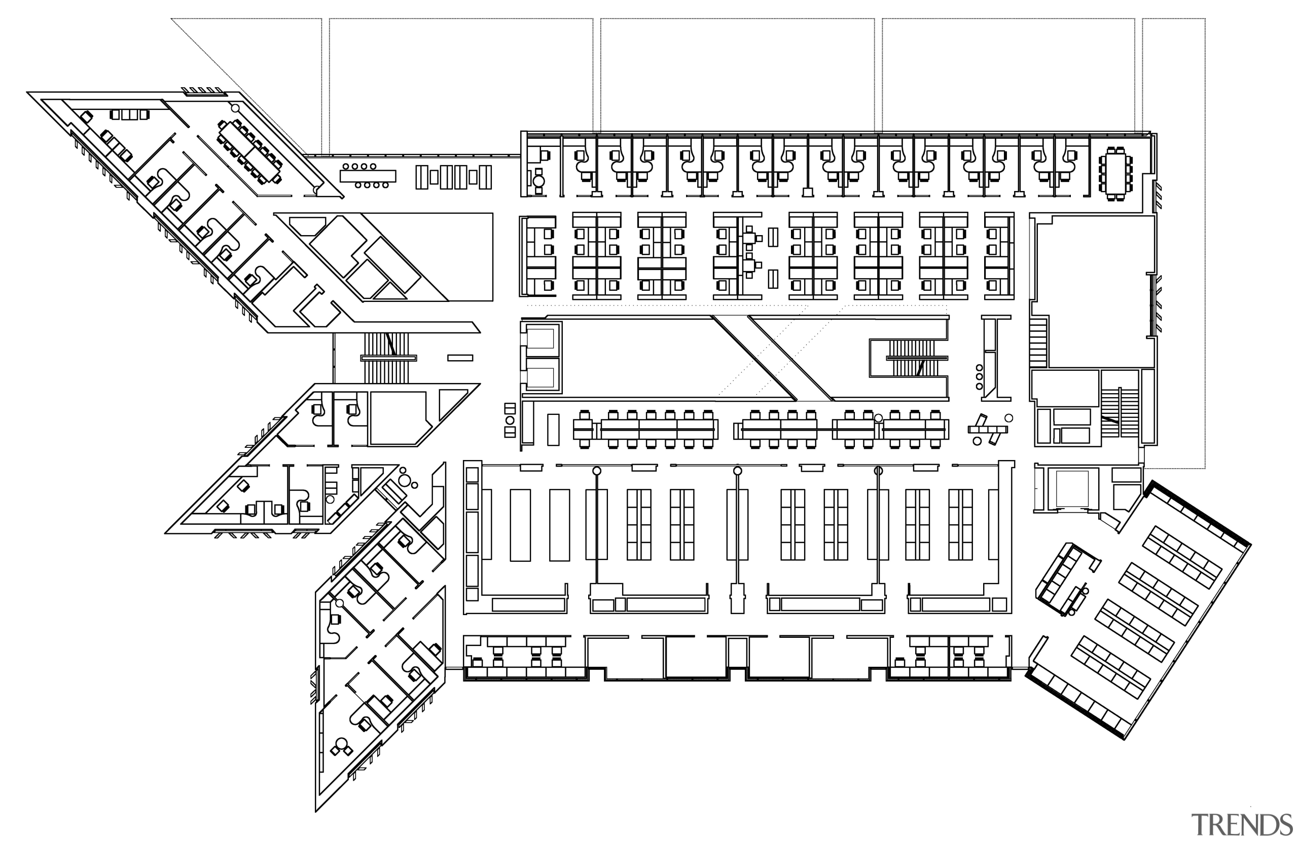 Plan of typical floor of Tyree Energy Technologies architecture, area, black and white, design, diagram, drawing, floor plan, font, line, line art, plan, product design, structure, technical drawing, text, white