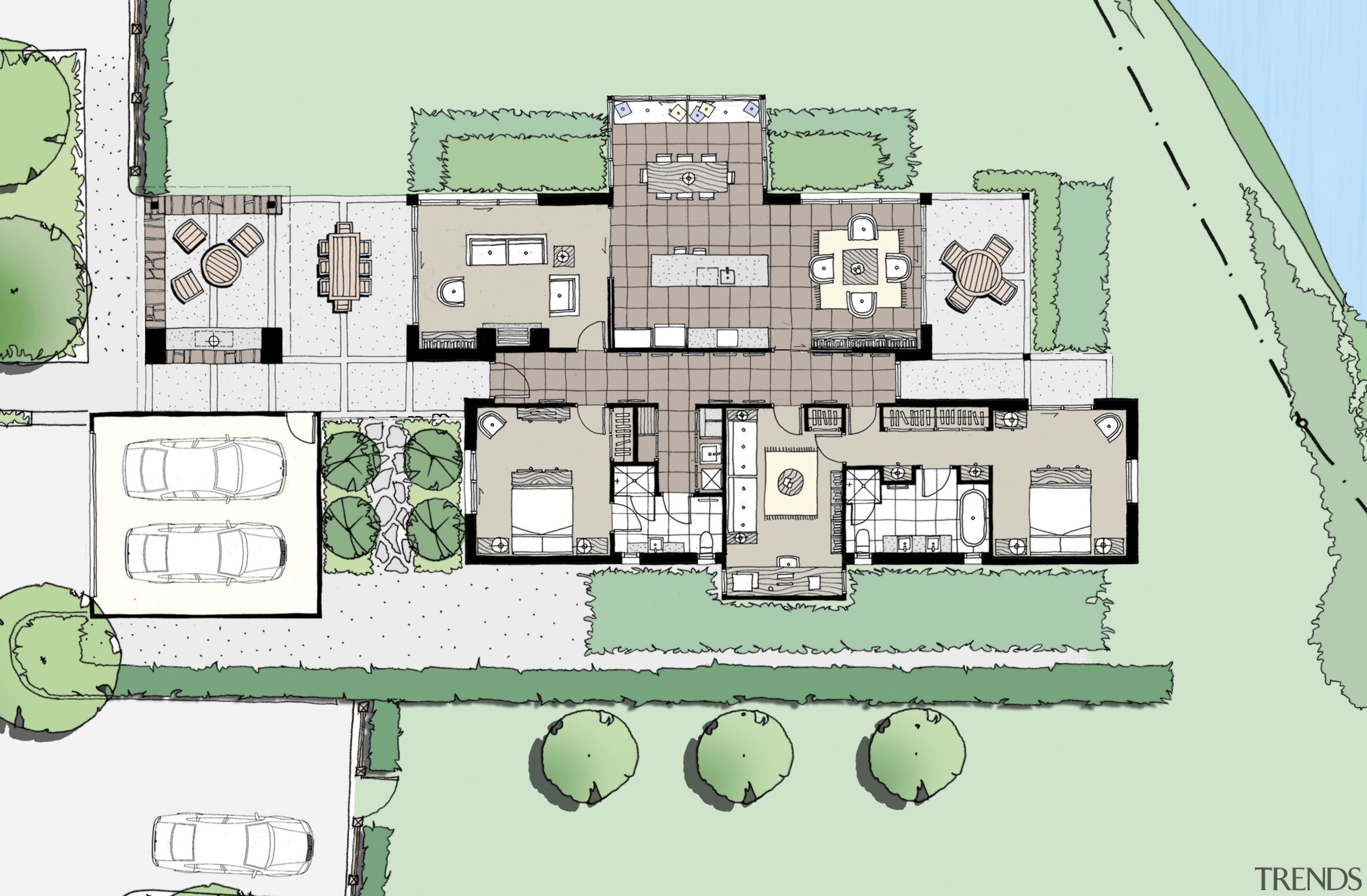 This home was designed by Mason &amp; Wales architecture, area, elevation, floor plan, home, plan, product design, property, real estate, residential area, suburb, urban design, green, white