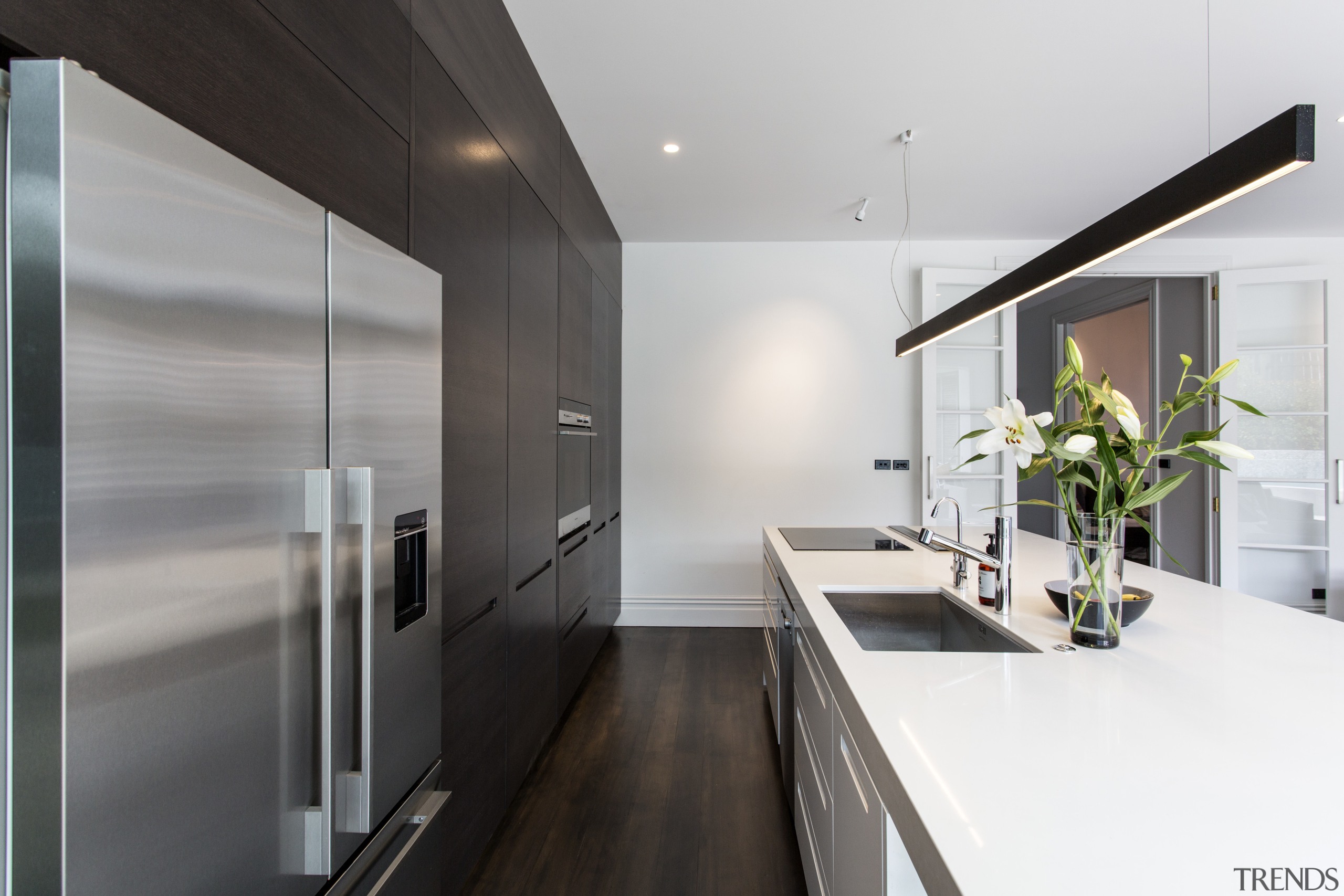 For the chefs eyes only  the rear architecture, countertop, house, interior design, kitchen, white, gray, black