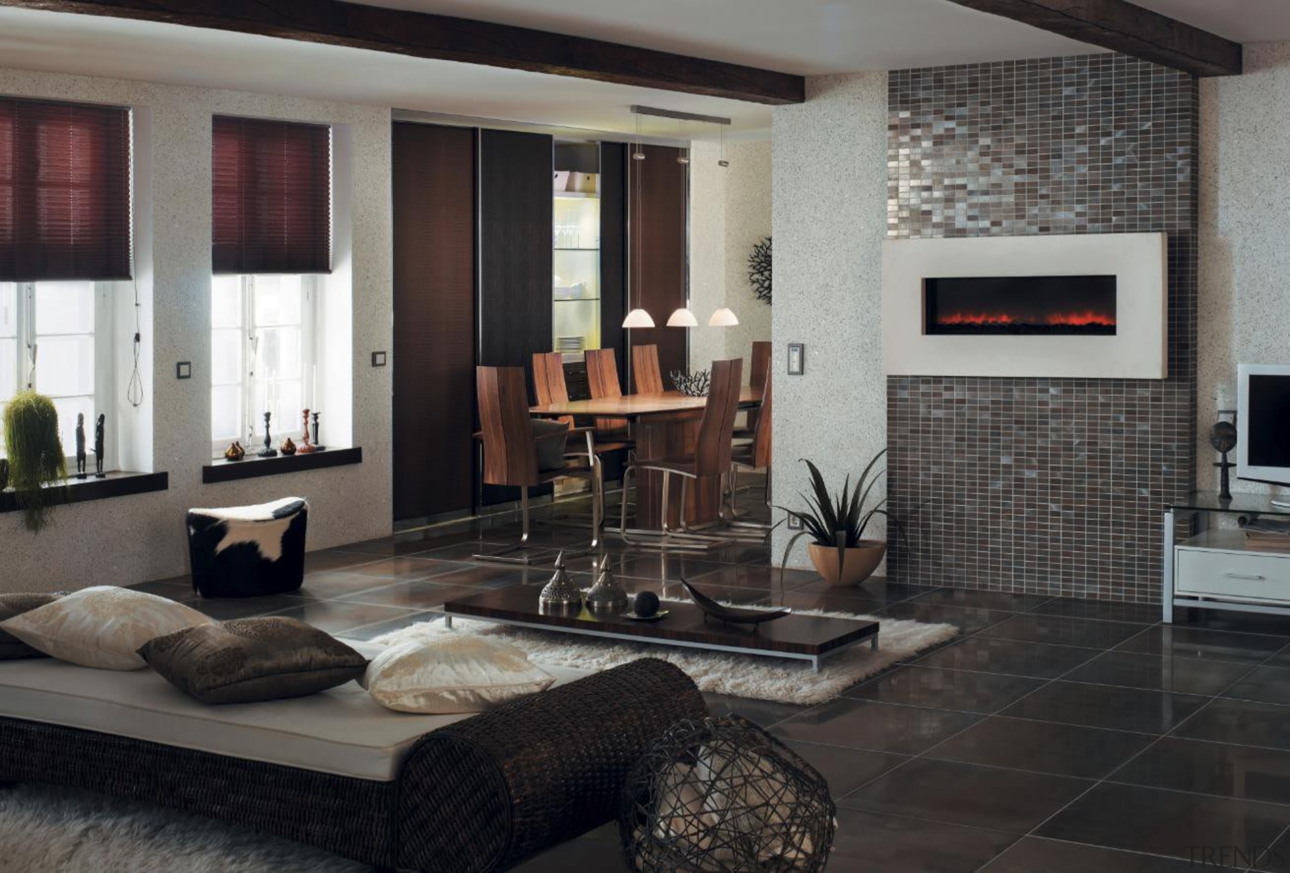 Paradox orange living area lounge floor tiles - floor, flooring, interior design, living room, room, black, gray