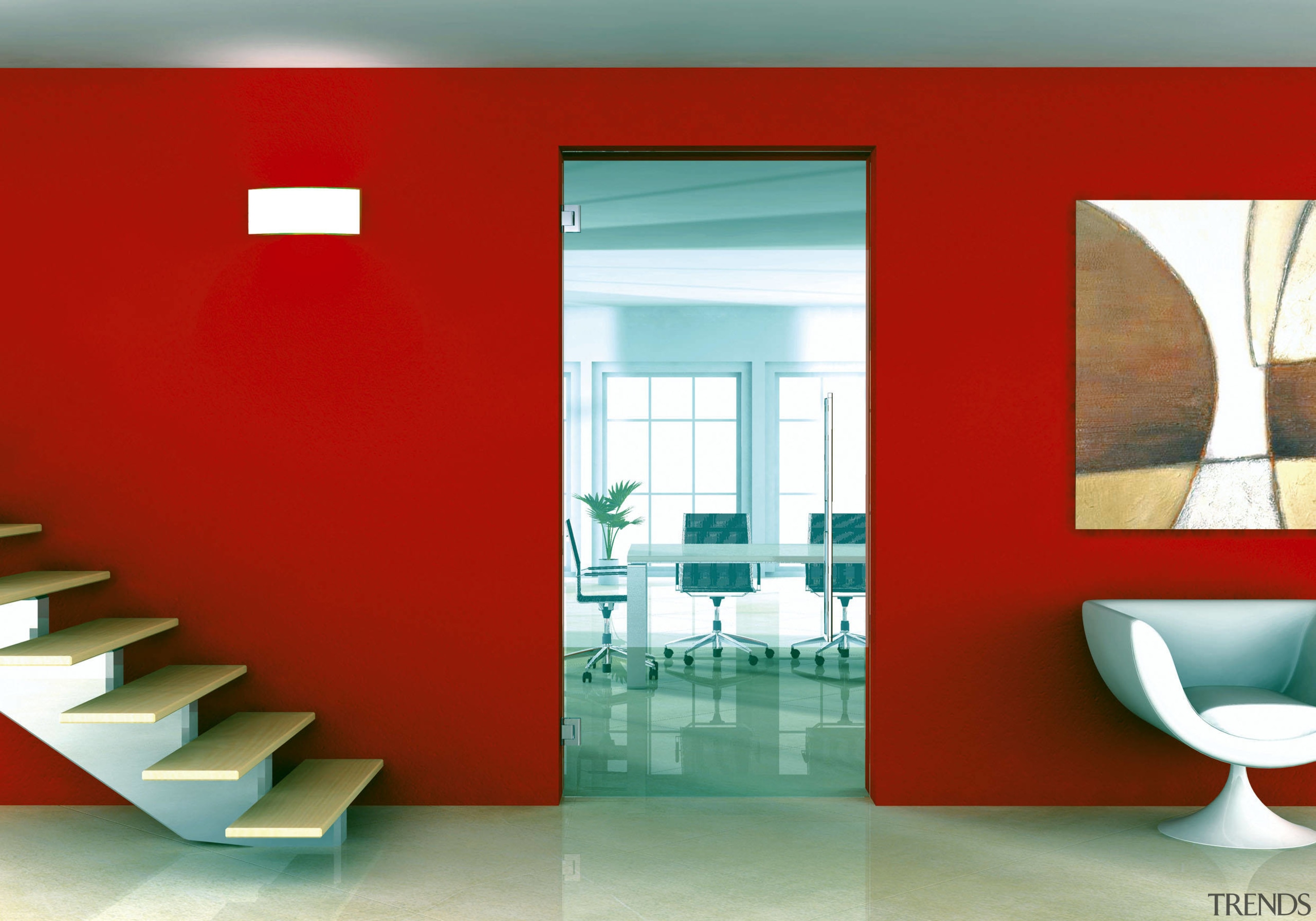 View of interior glazing and glass hardware available door, interior design, modern art, product design, table, wall, red