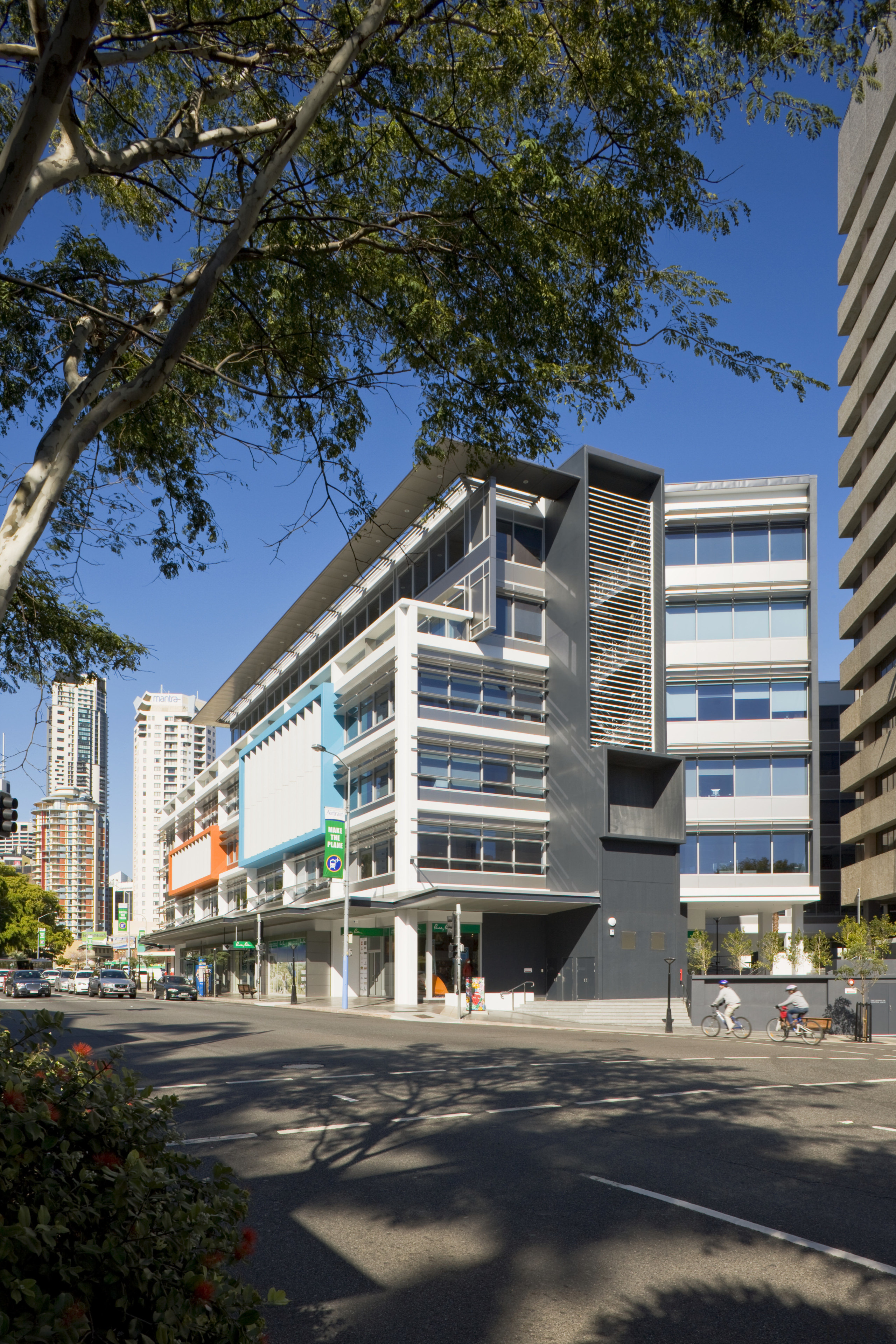 Image of the Centenary Square offices in Brisbane apartment, architecture, building, city, commercial building, condominium, corporate headquarters, daytime, facade, headquarters, home, house, metropolis, metropolitan area, mixed use, neighbourhood, real estate, residential area, sky, tower block, urban design, black