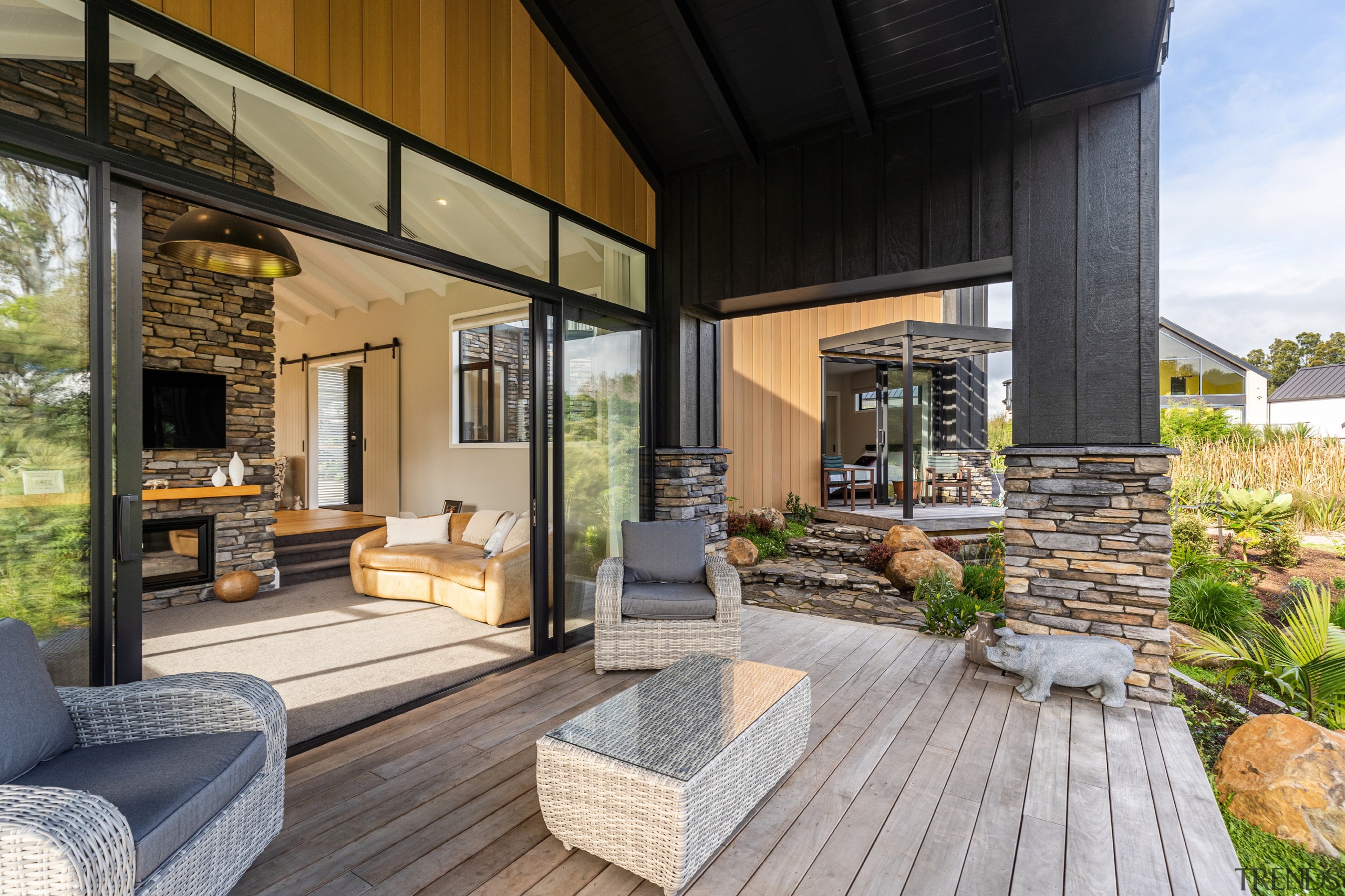 Rear deck and view across to bedroom wing. 