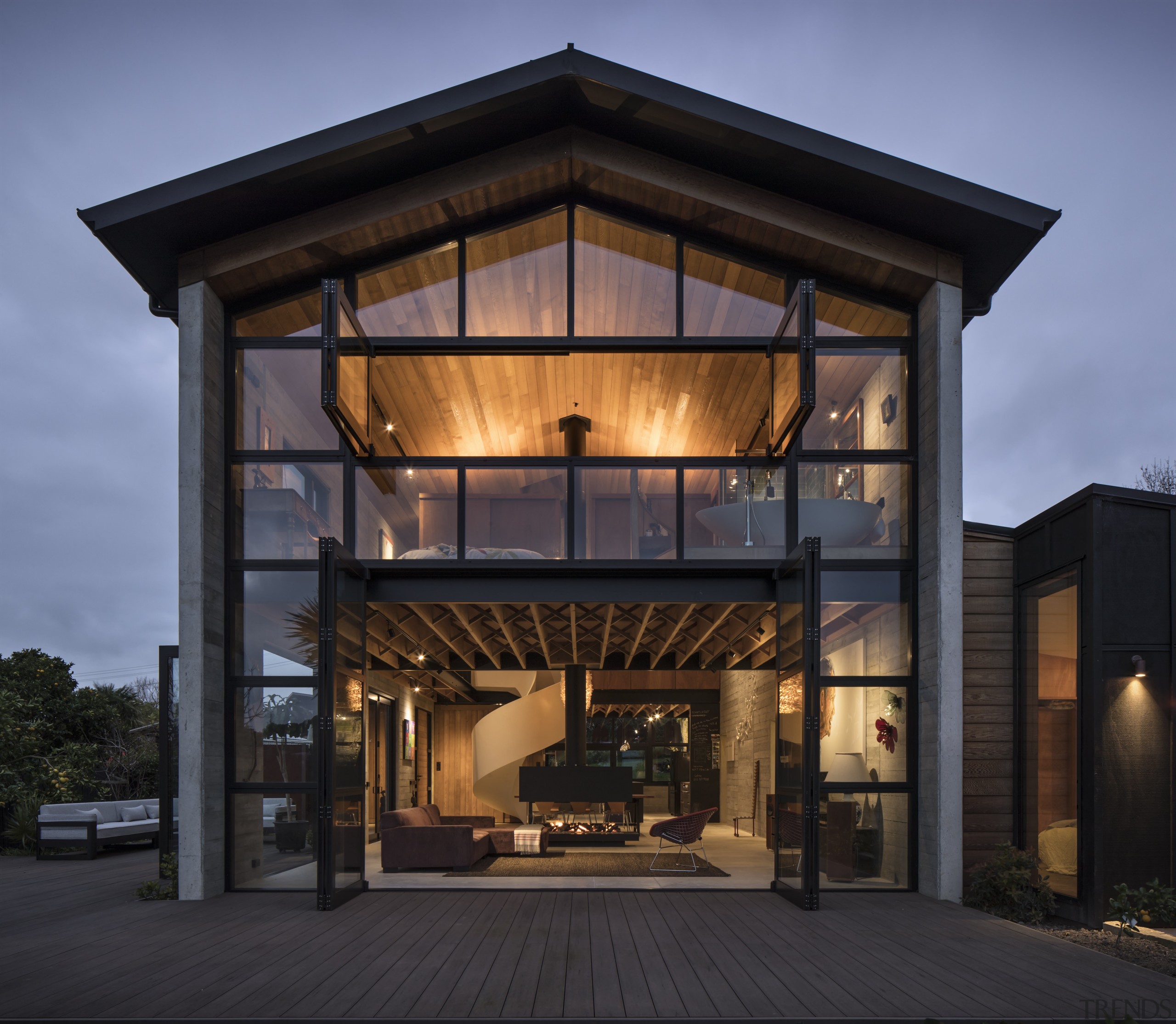 The primary structure of this new home by architecture, building, facade, home, house, black, Vaughn McQuarrie Architect