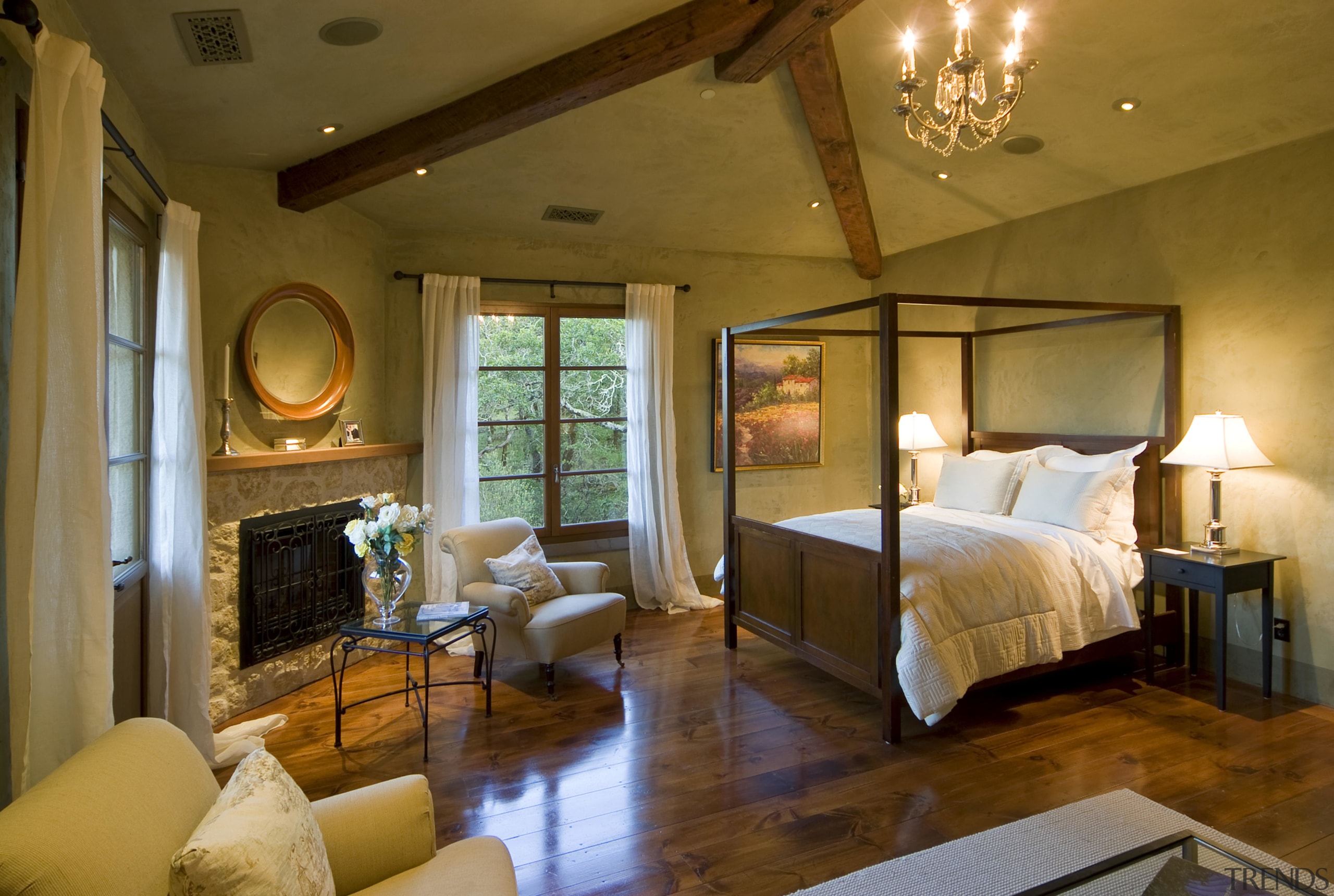 Master bedroom features polished wood floors, timber joinery bedroom, ceiling, estate, home, interior design, living room, real estate, room, suite, brown