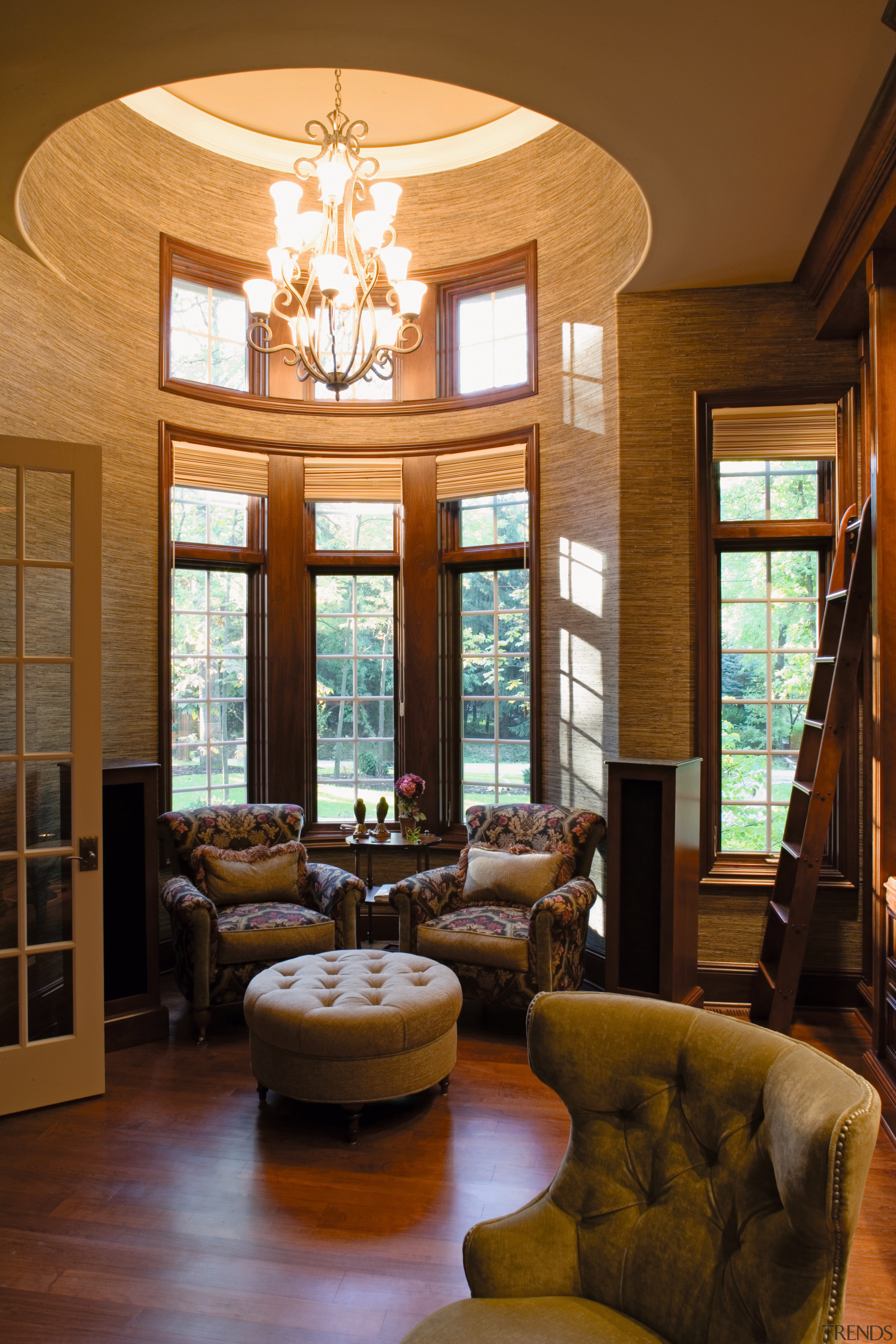 hurd natural cherry casement windows match the rooms architecture, ceiling, home, interior design, living room, lobby, real estate, room, window, wood, brown