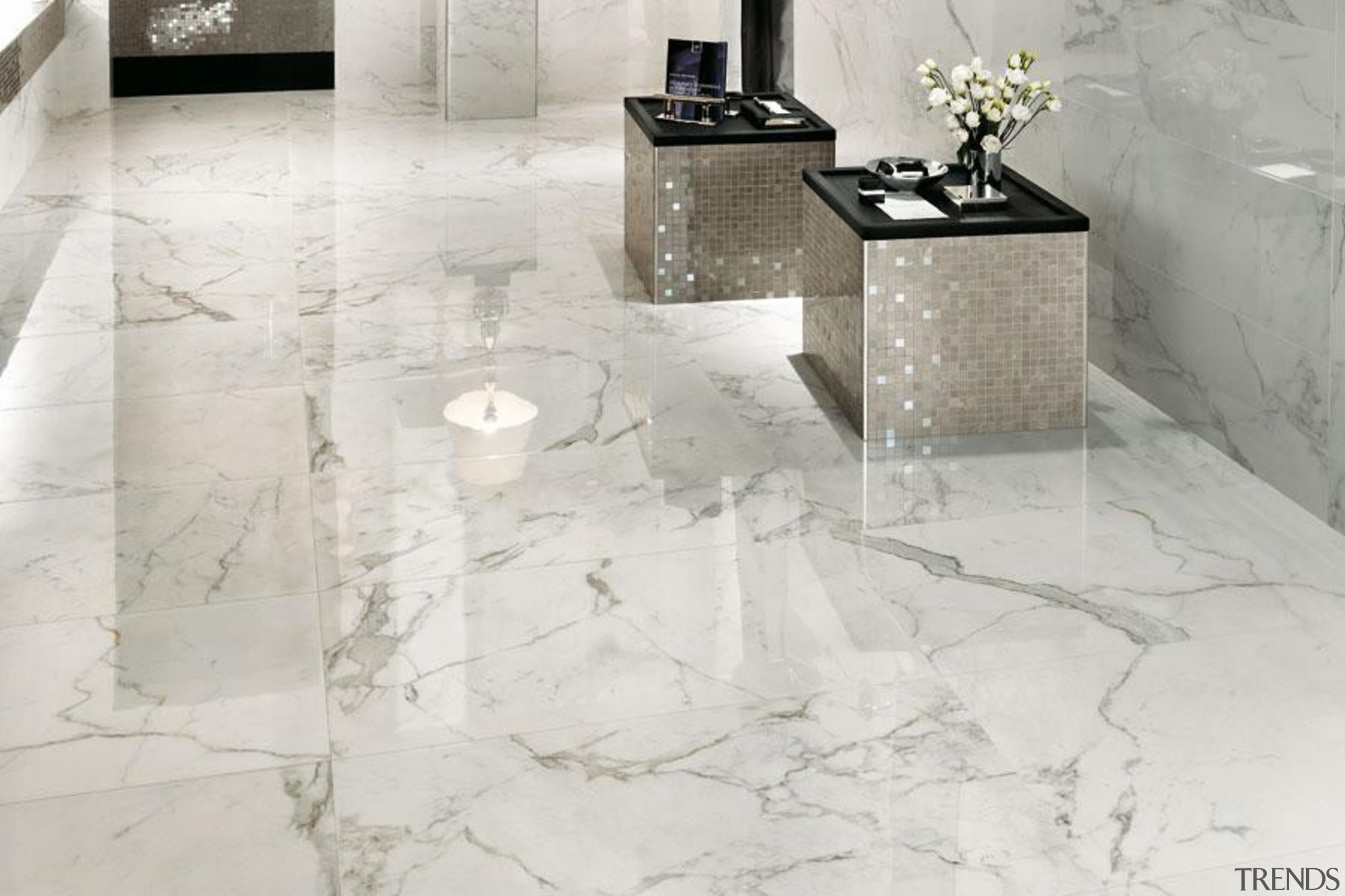 Marvel Calacatta bathroom floor tiles - Cb 6741375050102954 floor, flooring, interior design, product design, tile, wall, white, gray